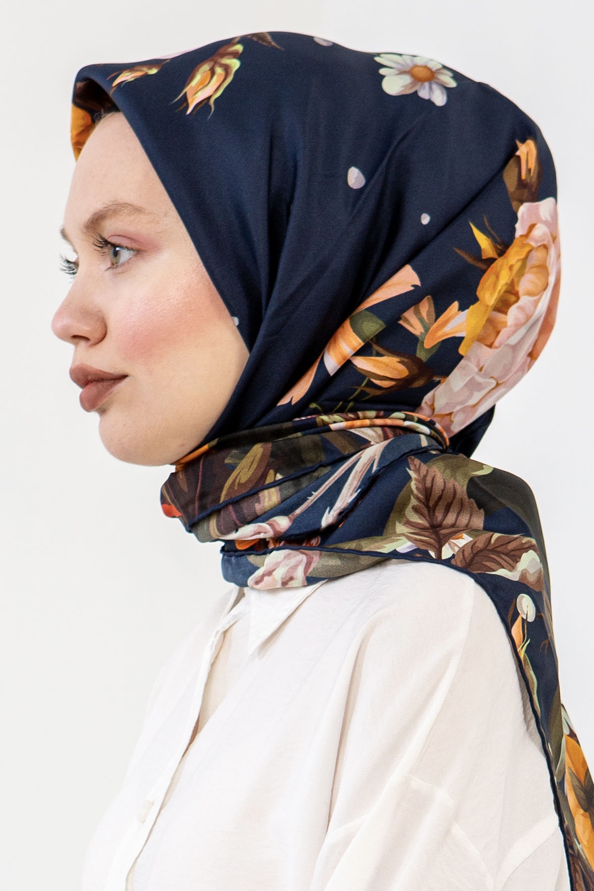 3237 İpek Eşarp 90*90 - Lacivert - 2