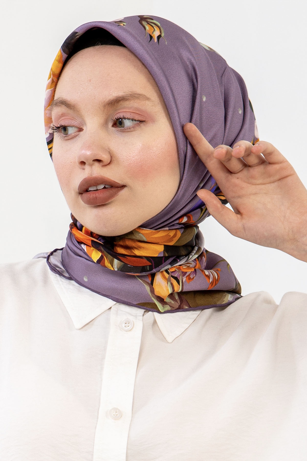 3237 İpek Eşarp 90*90 - Lila - 1