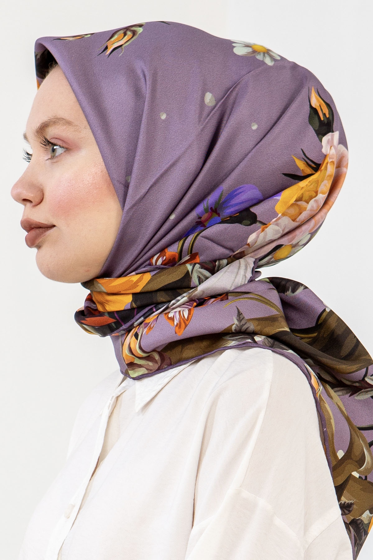 3237 İpek Eşarp 90*90 - Lila - 2