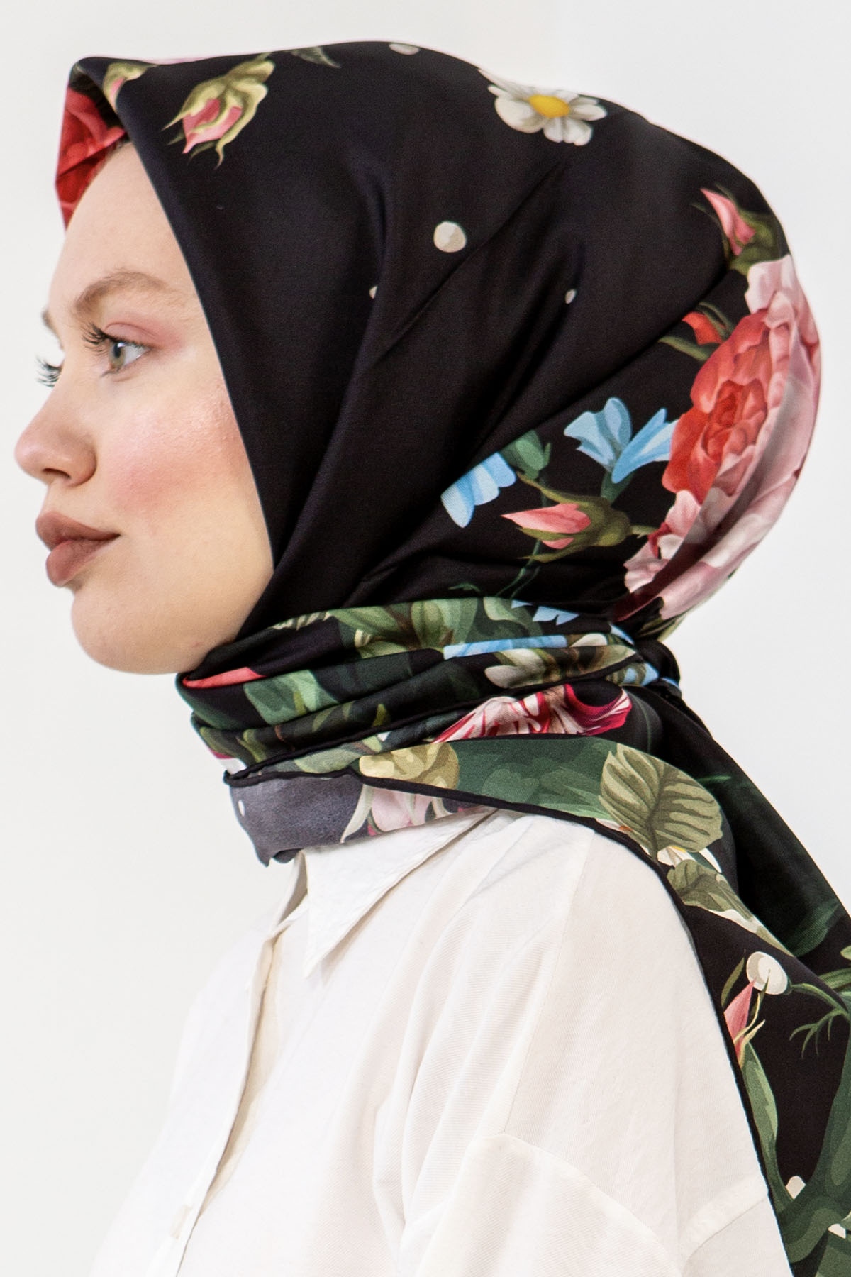 3237 İpek Eşarp 90*90 - Siyah - 3