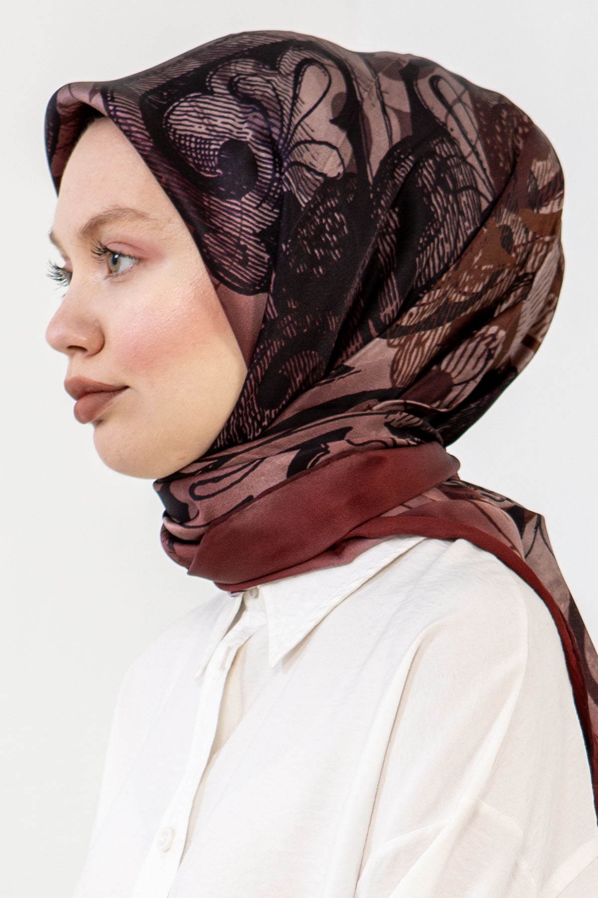 3239 İpek Eşarp 90*90 - Bordo - 2