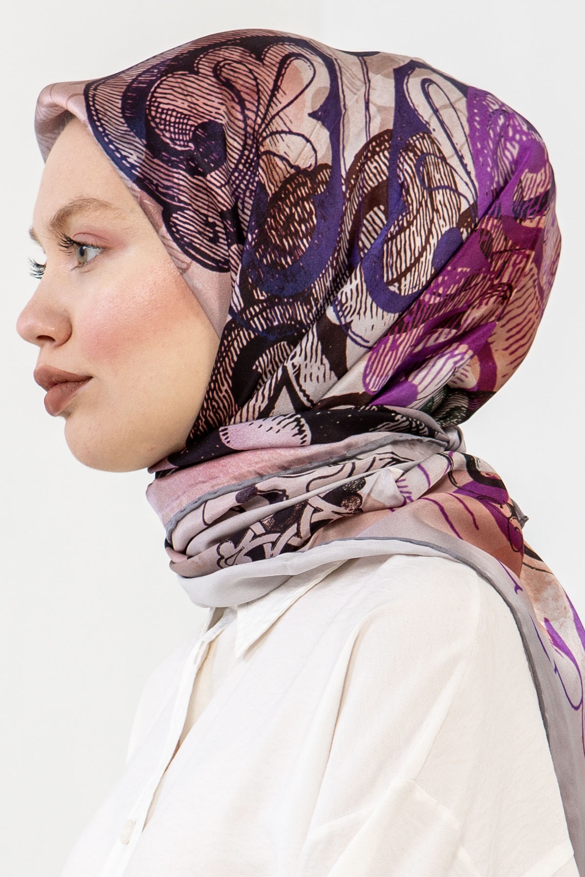 3239 İpek Eşarp 90*90 - Gri - 2