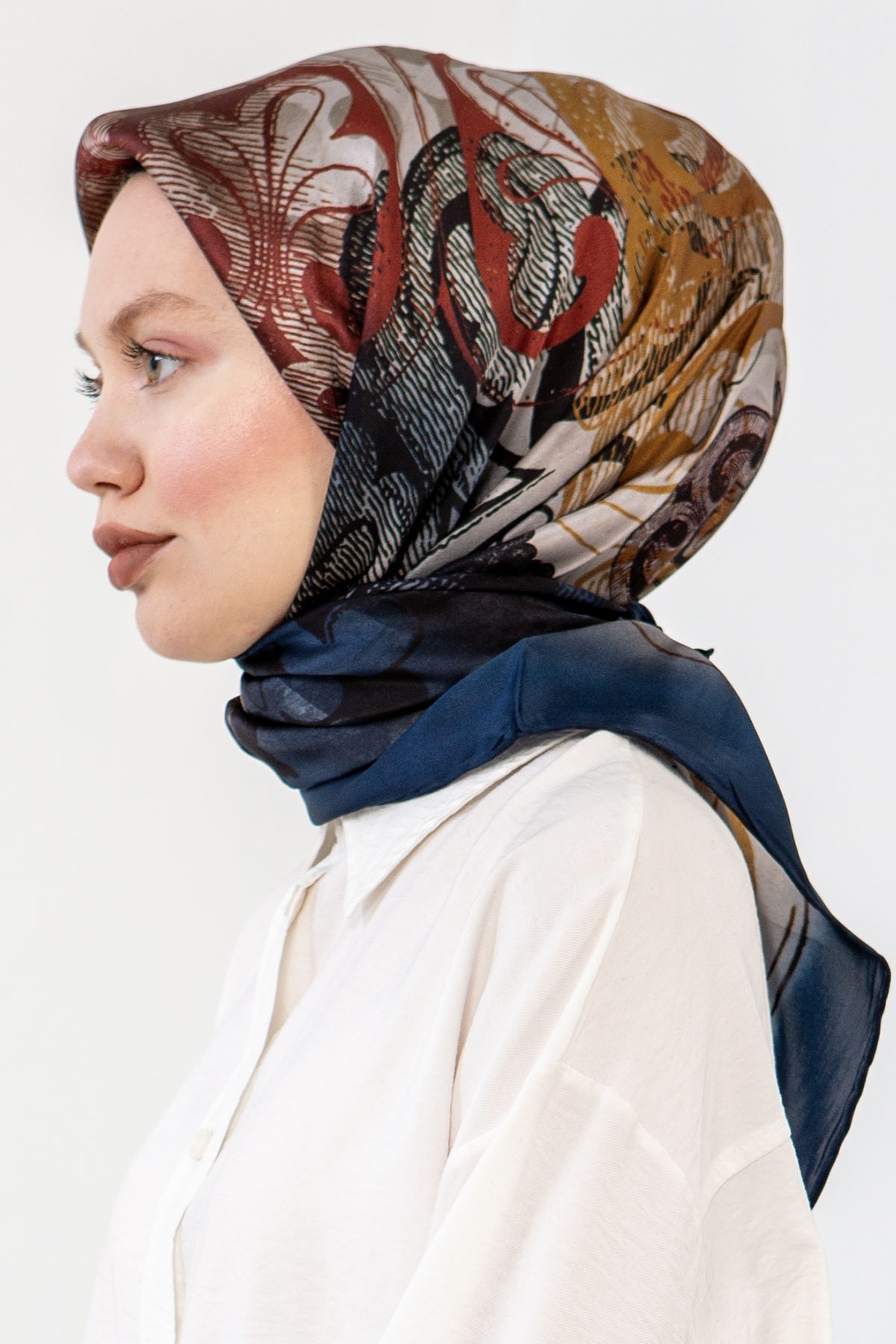 3239 İpek Eşarp 90*90 - Lacivert - 2