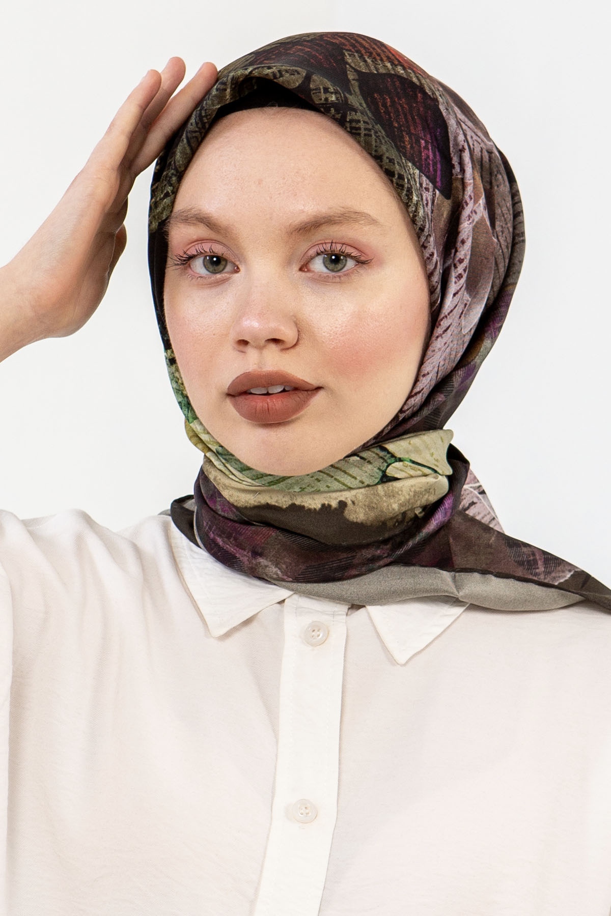 3240 İpek Eşarp 90*90 - Haki - 1