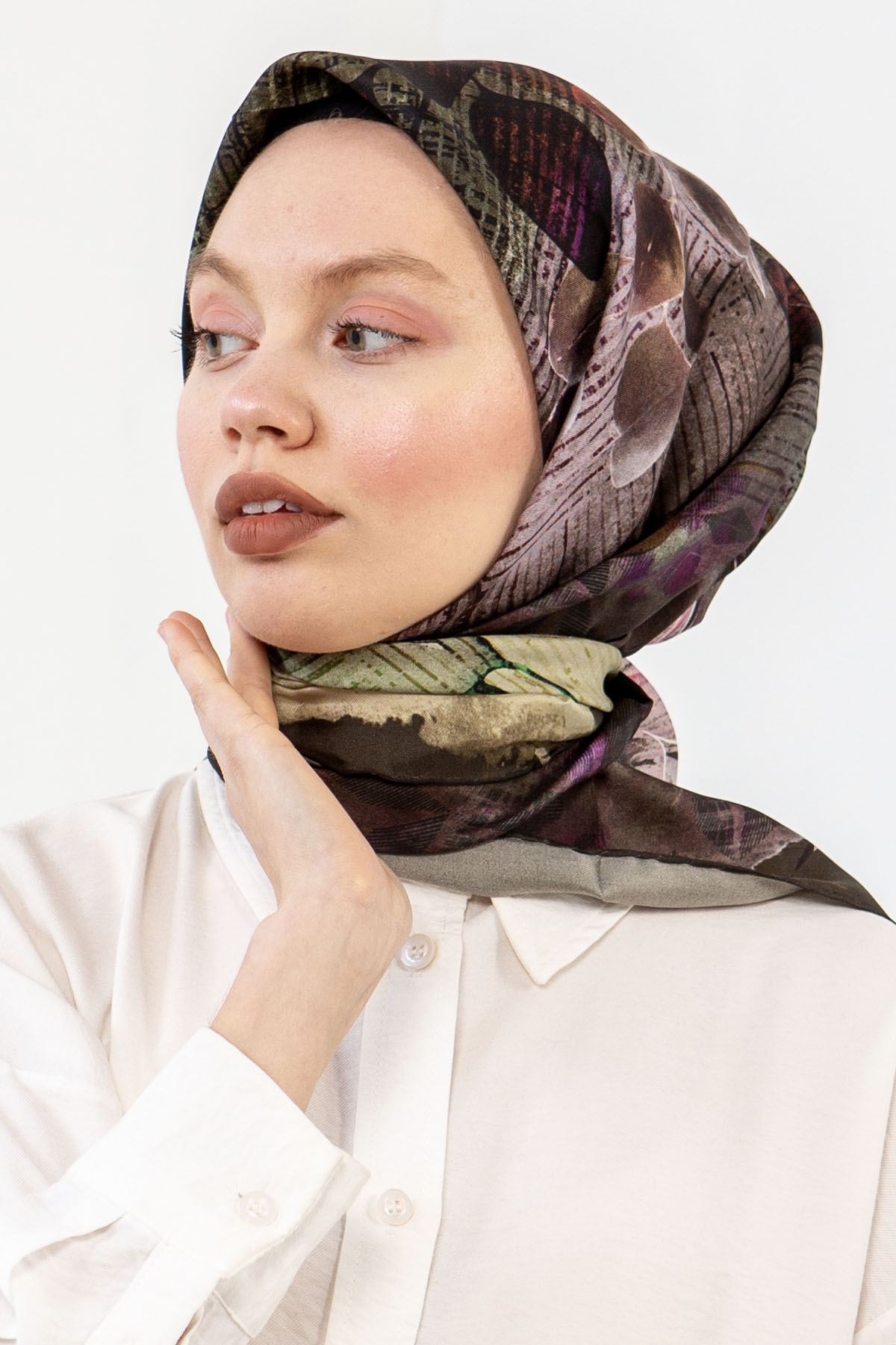 3240 İpek Eşarp 90*90 - Haki - 2