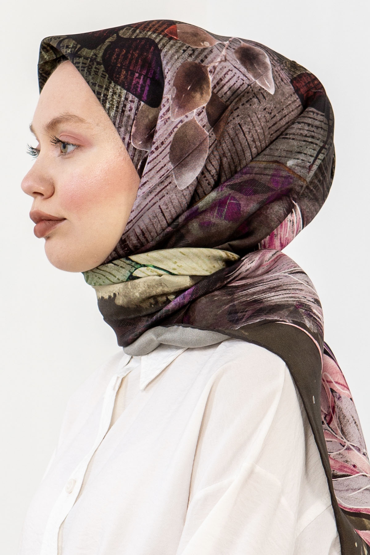 3240 İpek Eşarp 90*90 - Haki - 3