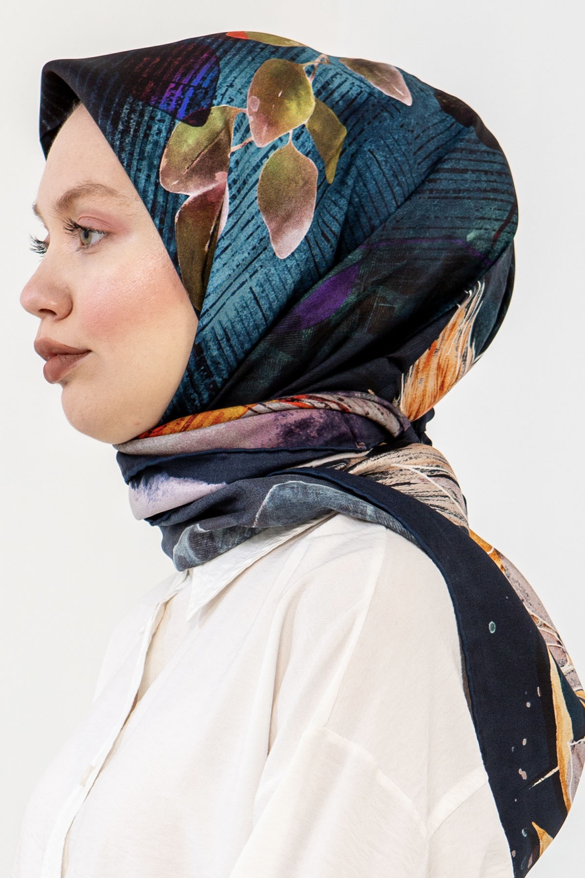 3240 İpek Eşarp 90*90 - Petrol - 2