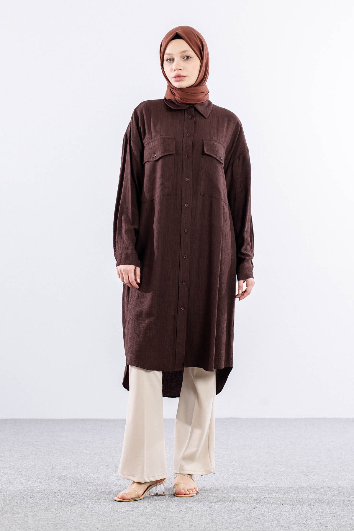 32983 Uzun Tunik Tek - K_kahve - 1