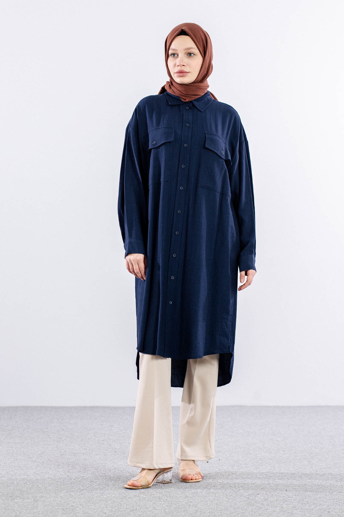 32983 Uzun Tunik Tek - Lacivert - 1