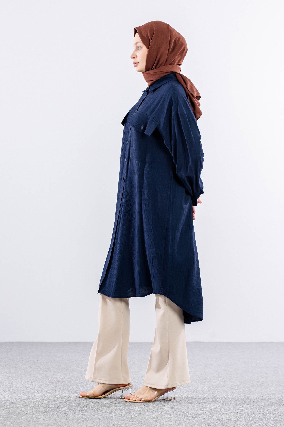 32983 Uzun Tunik Tek - Lacivert - 3