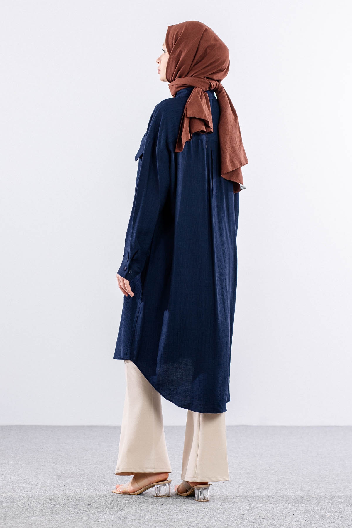 32983 Uzun Tunik Tek - Lacivert - 5