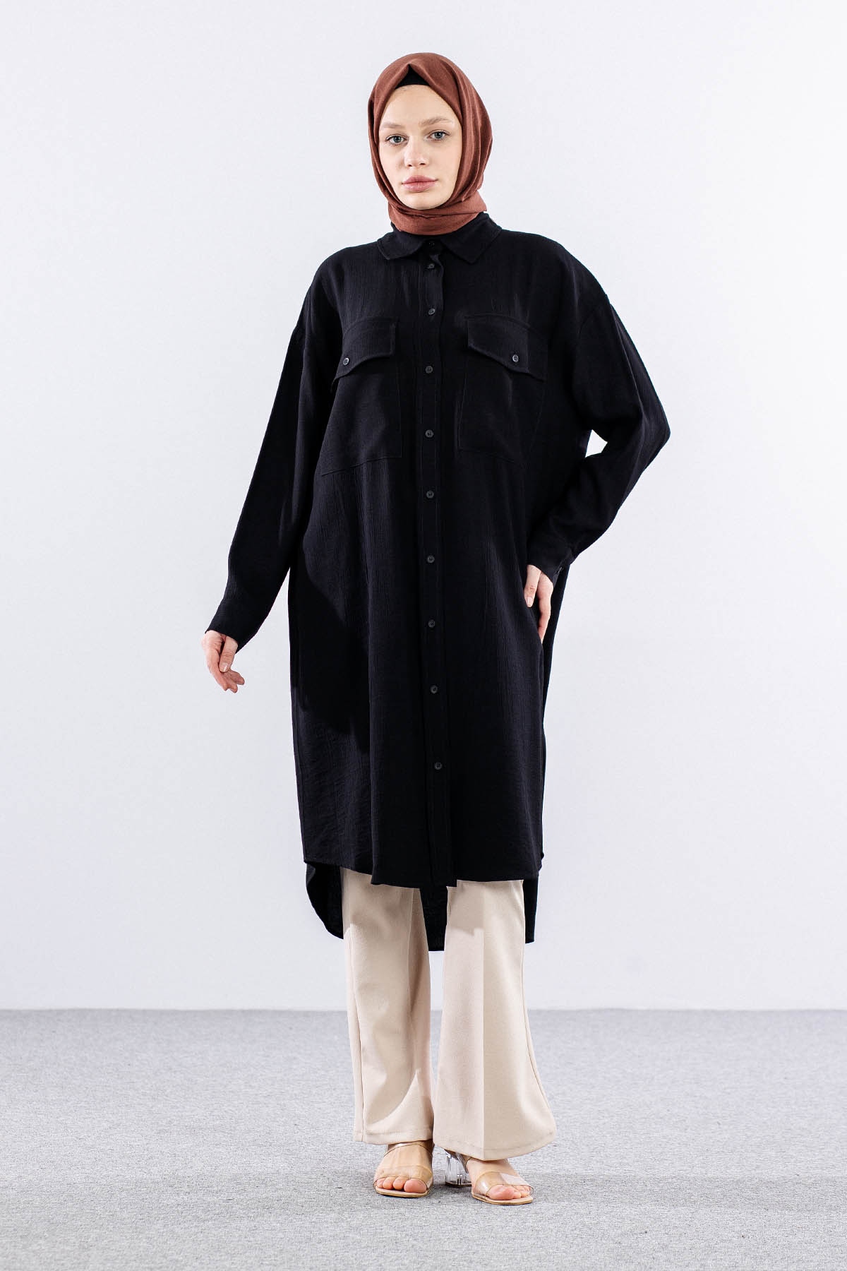 32983 Uzun Tunik Tek - Siyah - 1