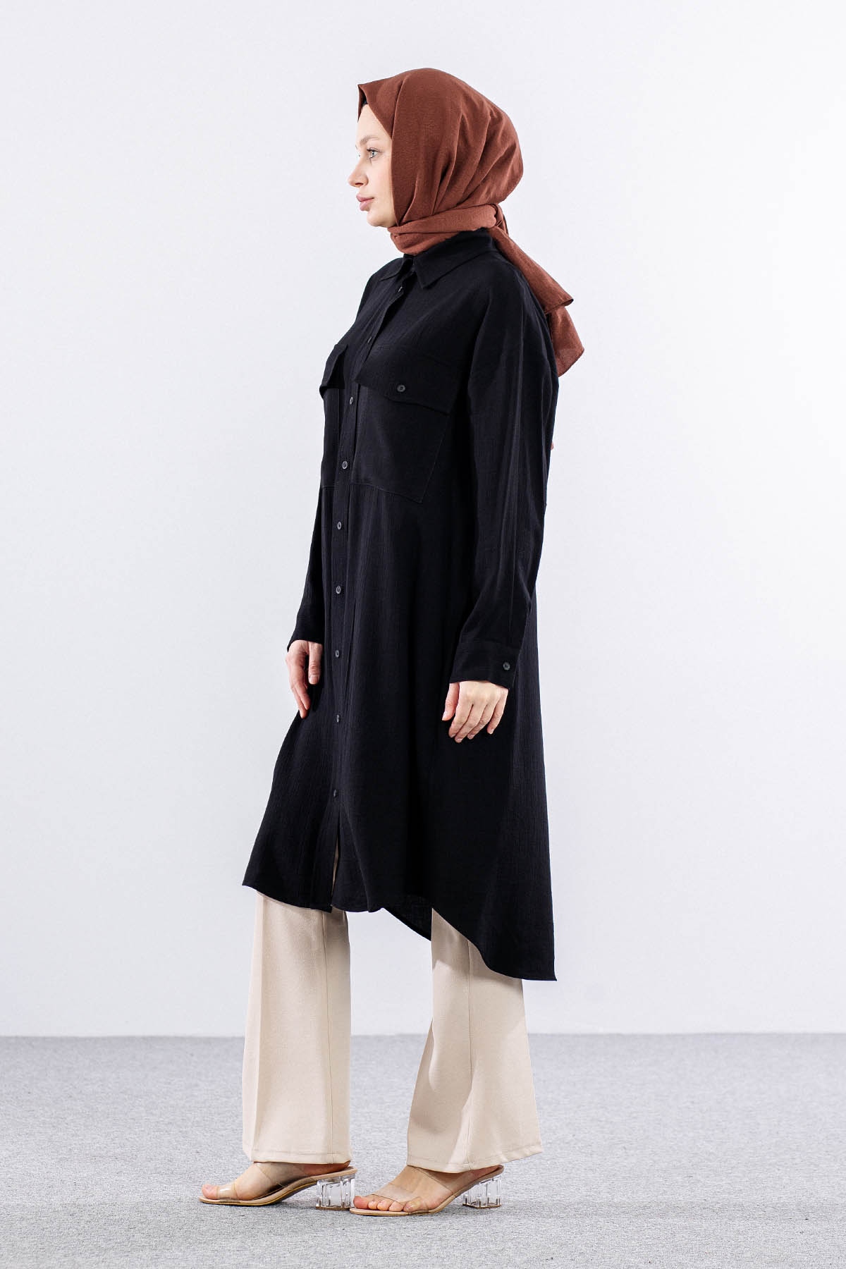 32983 Uzun Tunik Tek - Siyah - 3