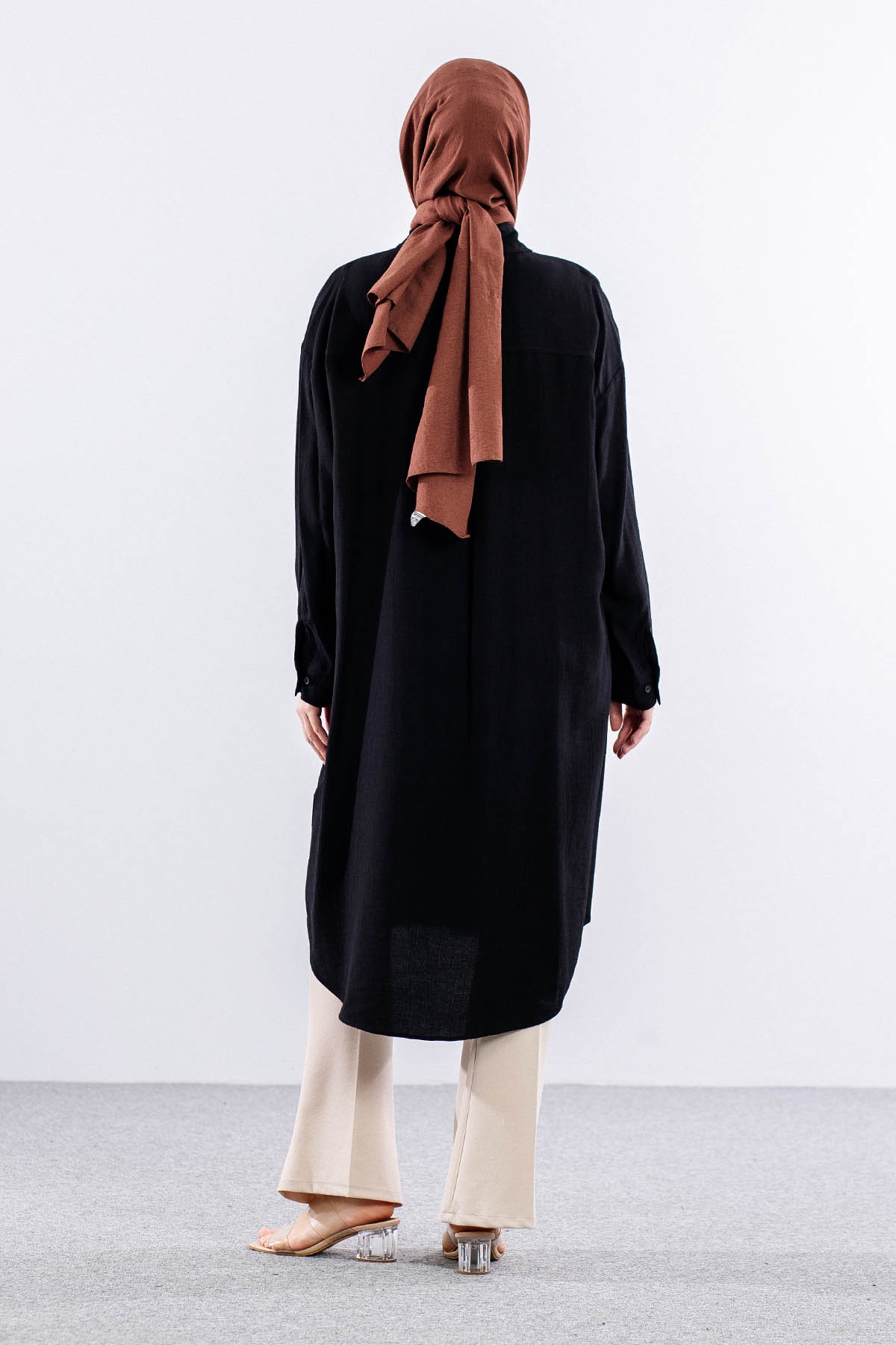 32983 Uzun Tunik Tek - Siyah - 5