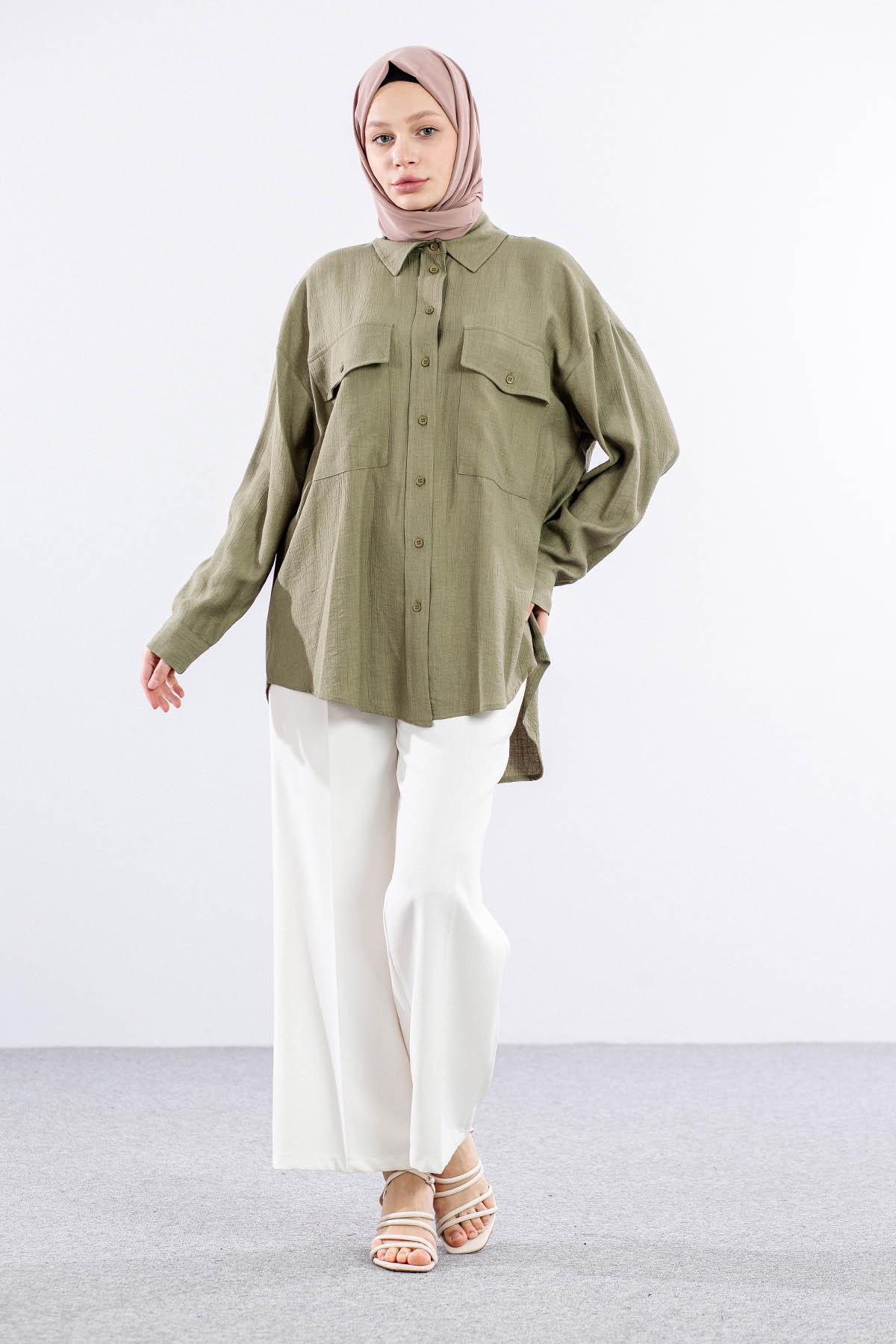 32984 Gömlek Tek Basıc - Haki - 1