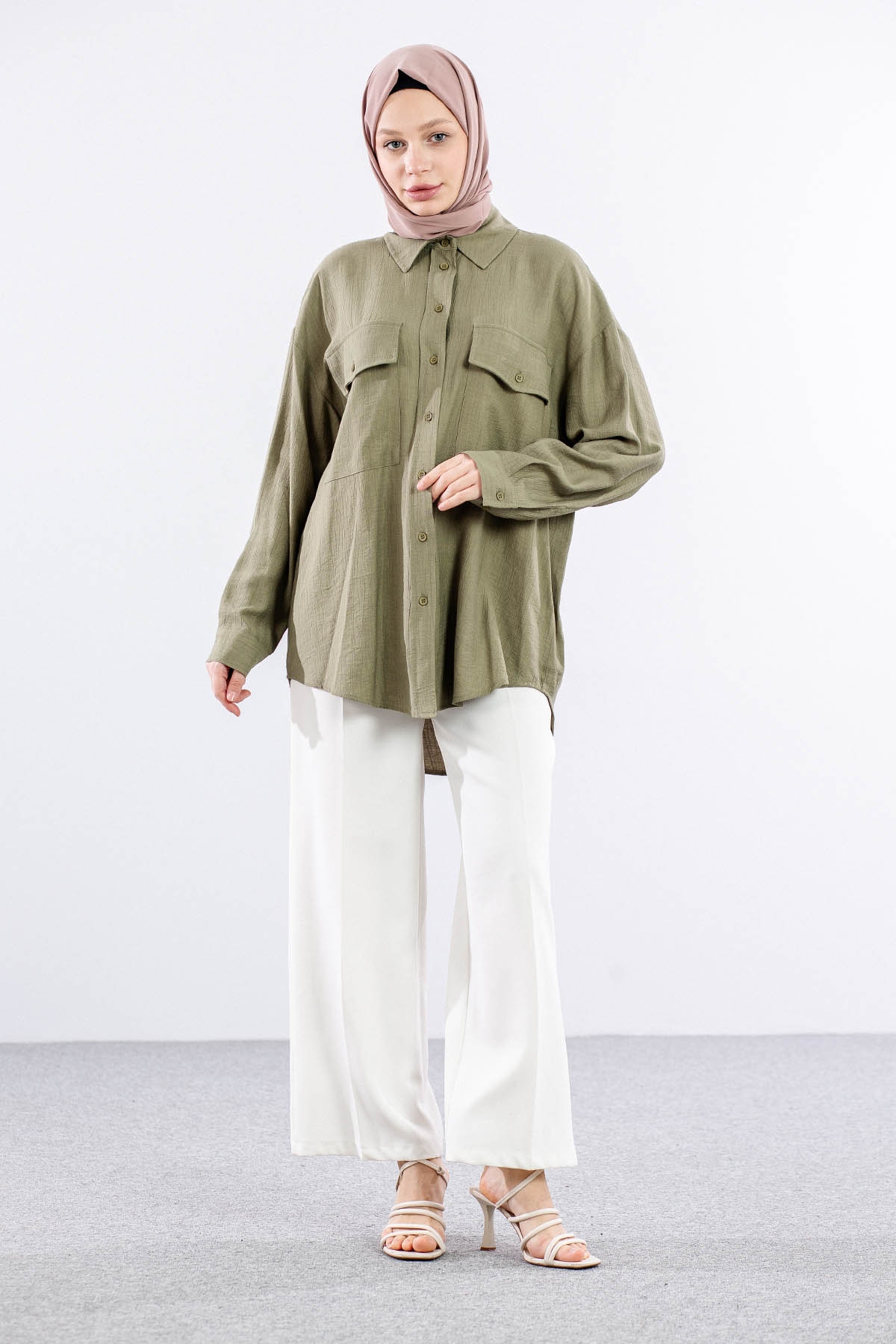 32984 Gömlek Tek Basıc - Haki - 2