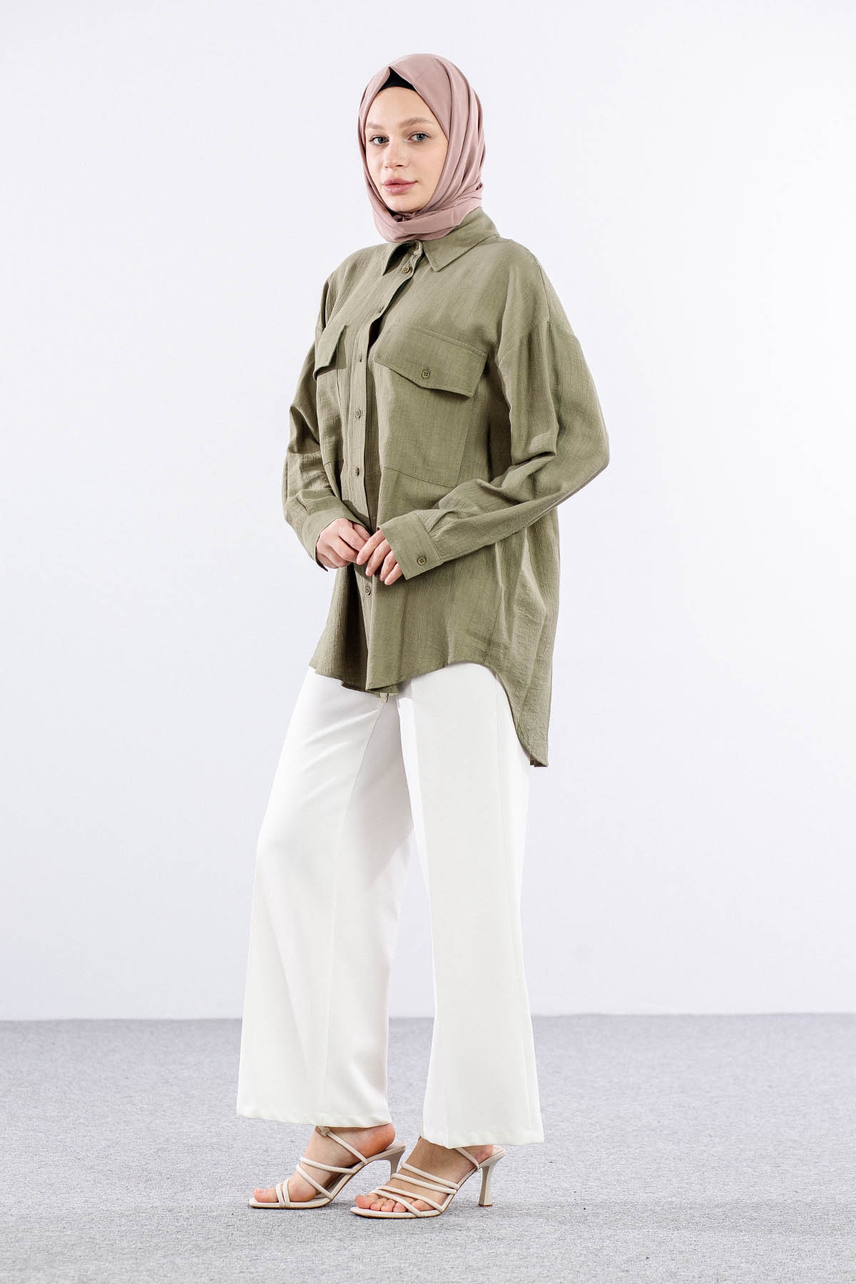 32984 Gömlek Tek Basıc - Haki - 3