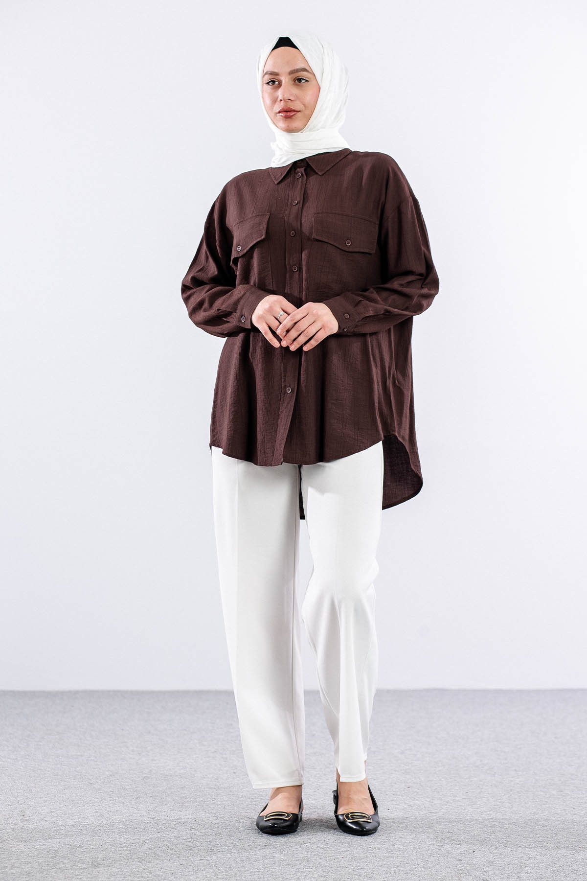 32984 Gömlek Tek Basıc - K_kahve - 1