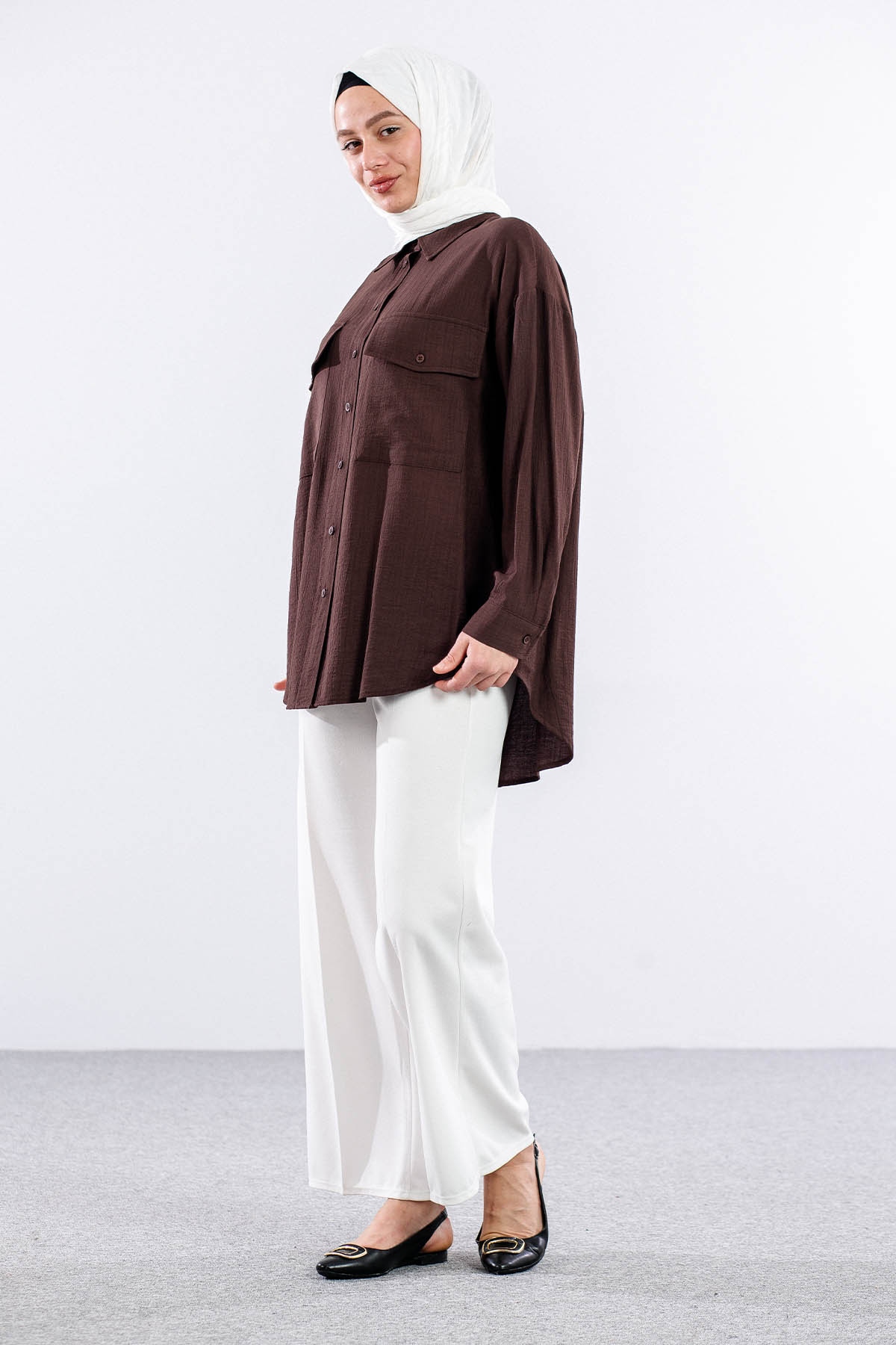 32984 Gömlek Tek Basıc - K_kahve - 2