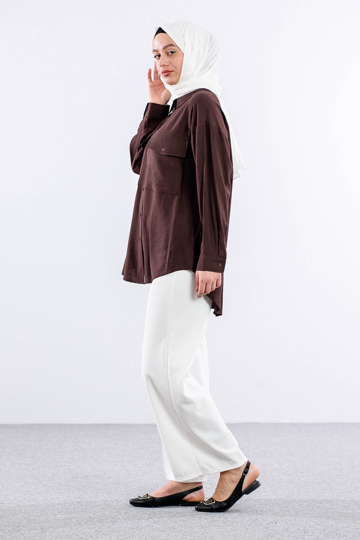 32984 Gömlek Tek Basıc - K_kahve - 3