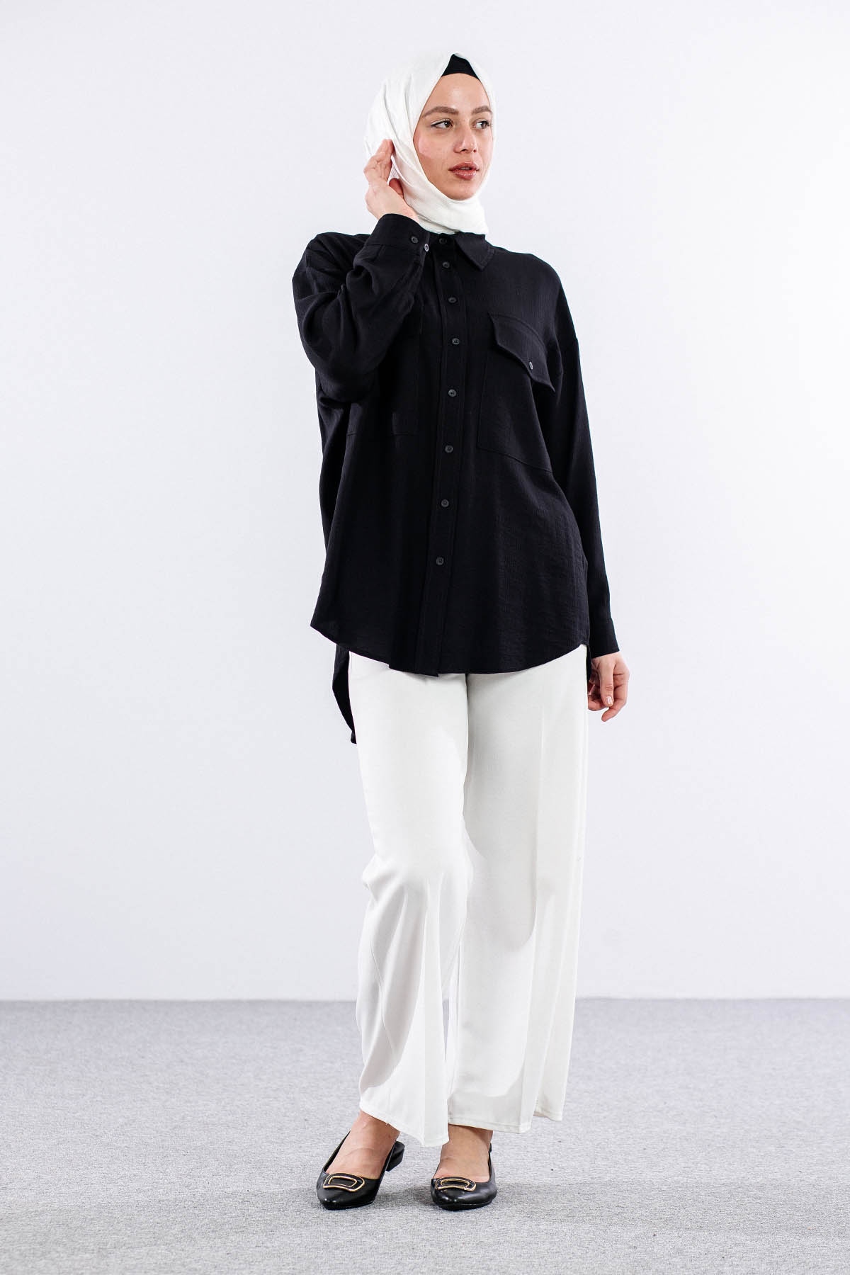 32984 Gömlek Tek Basıc - Siyah - 1