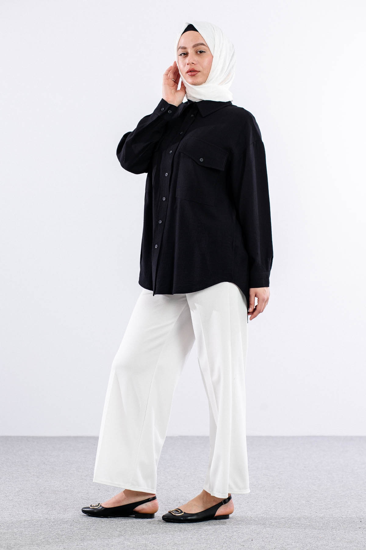 32984 Gömlek Tek Basıc - Siyah - 3