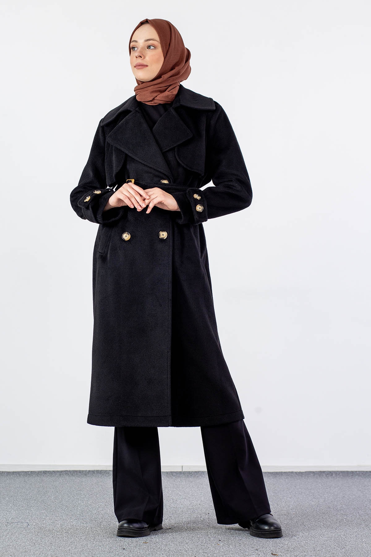 33064 Kaşe Kaban S-m-m-l - Siyah - 1