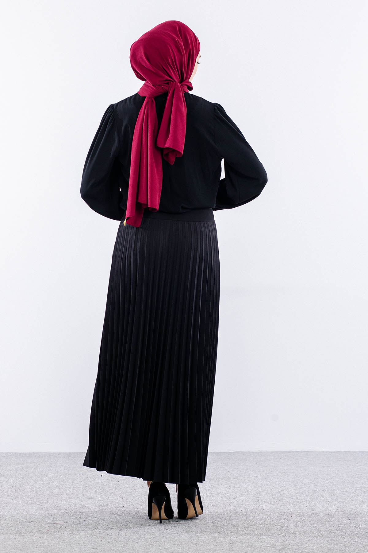 3322 Etek 38-48 Plise Detay - Siyah - 5