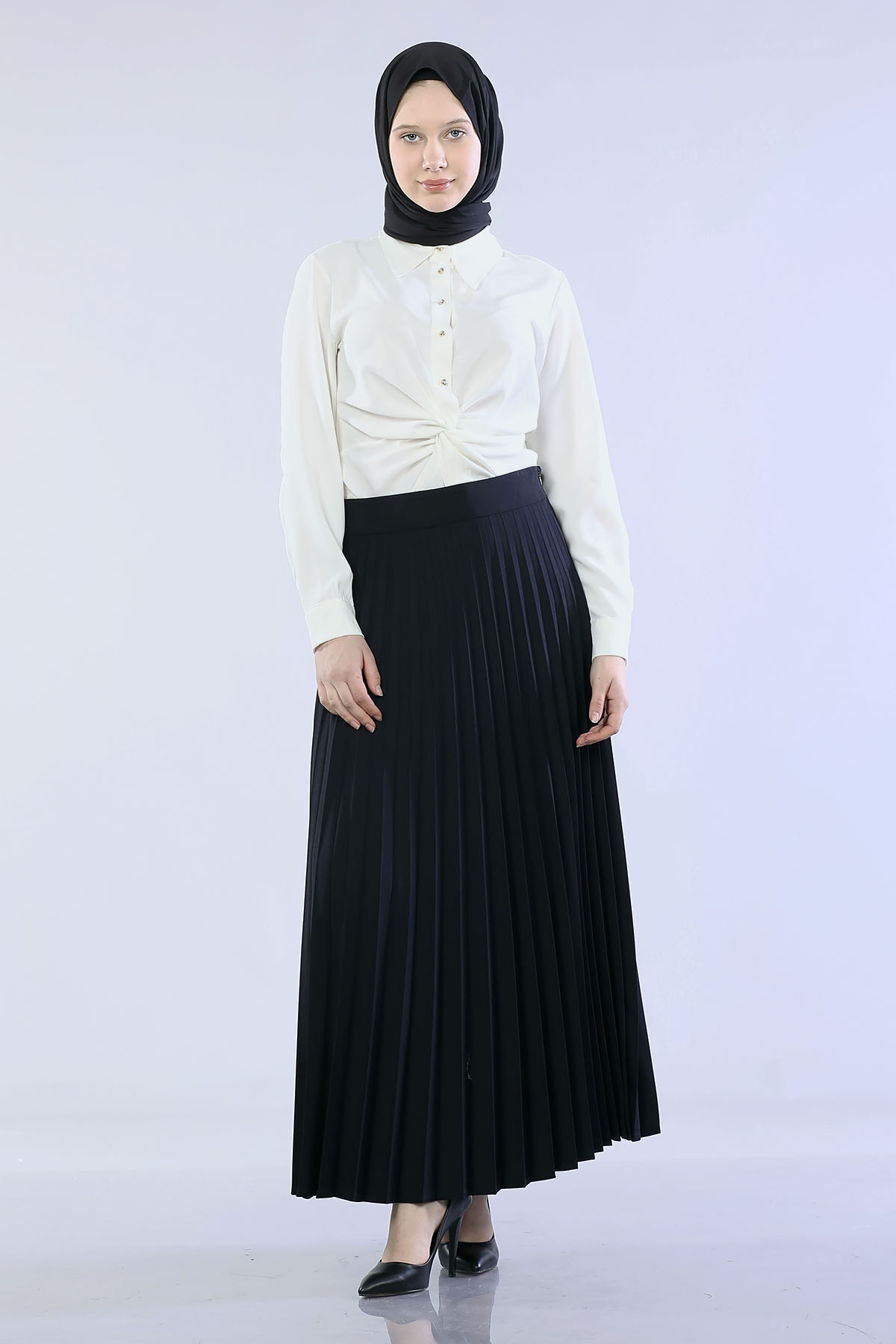 3322 Etek 38-48 Plise - Lacivert - 1