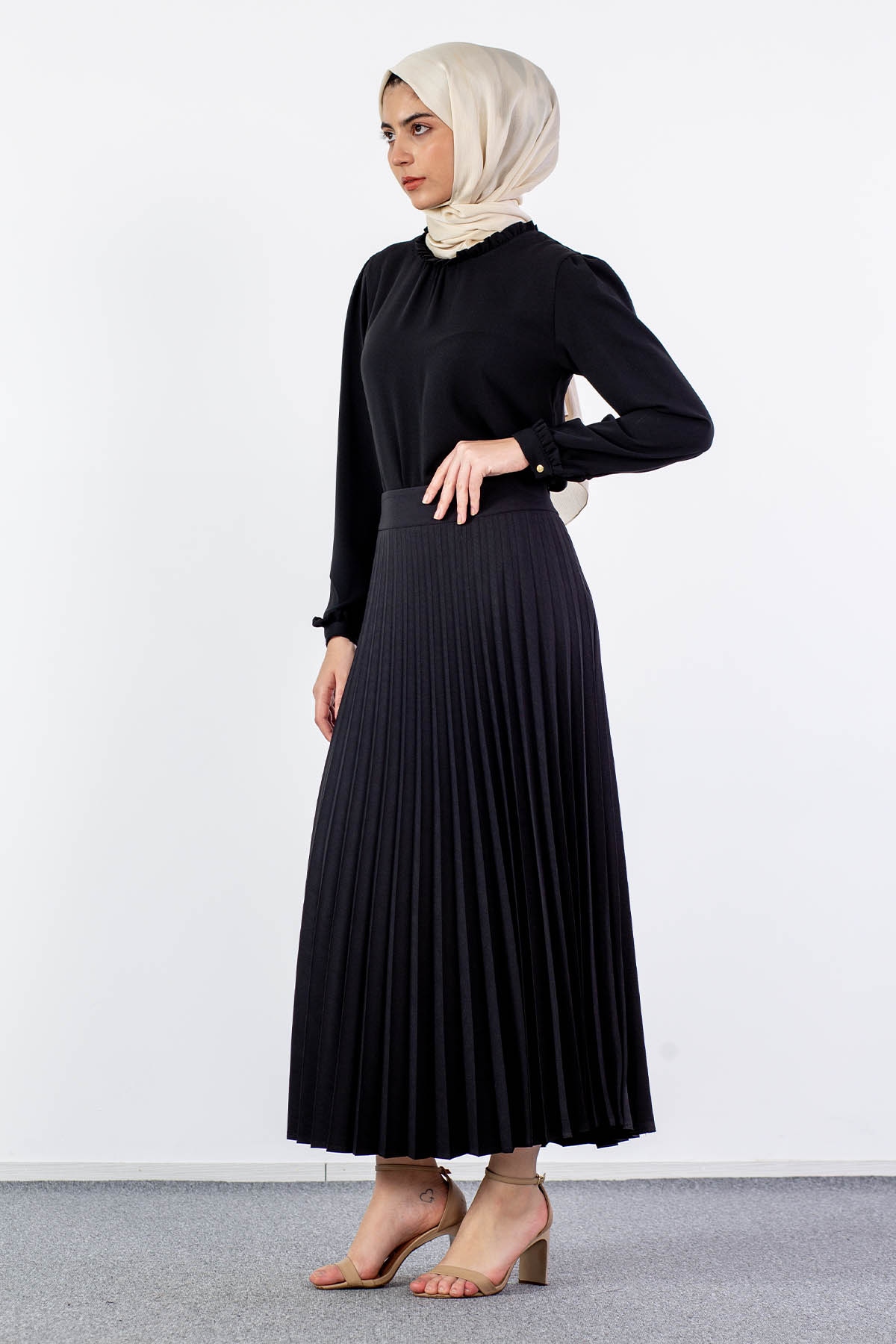 3322 Plise Etek 38-48 - Siyah - 2