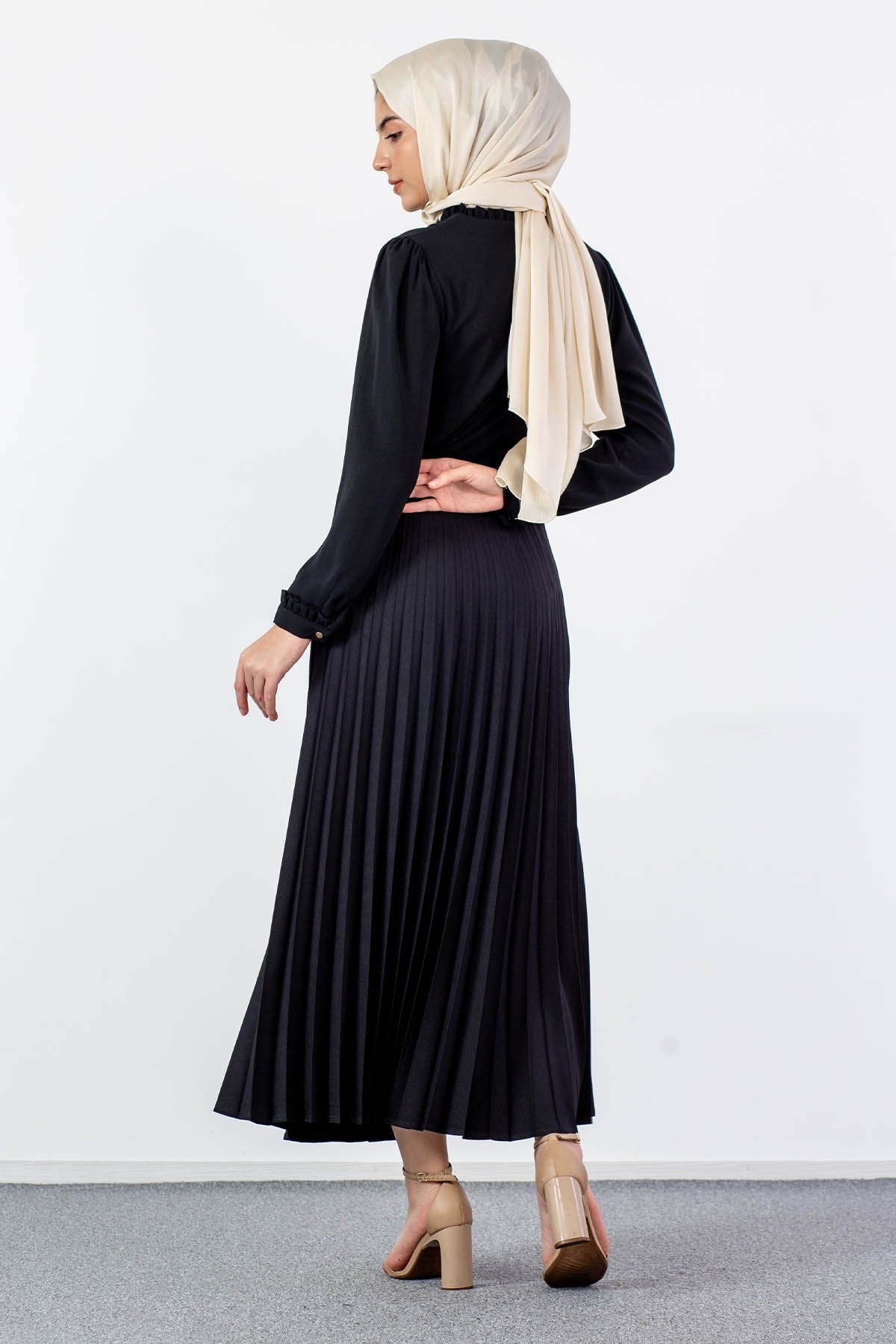 3322 Plise Etek 38-48 - Siyah - 4