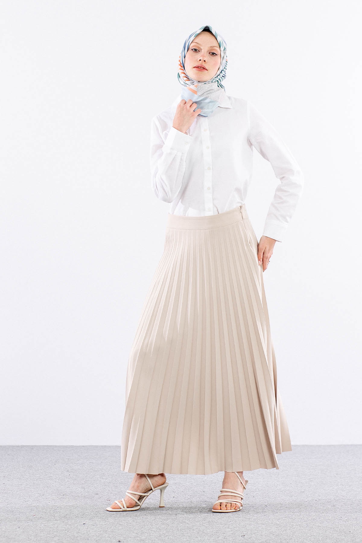 3322 Plise Etek 40-48 - Bej - 3