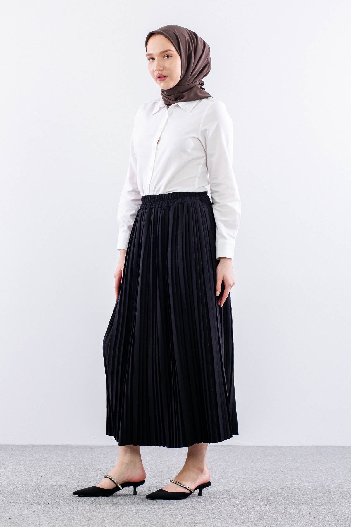3347 Etek 1-2-3 Plise Detay - Siyah - 3