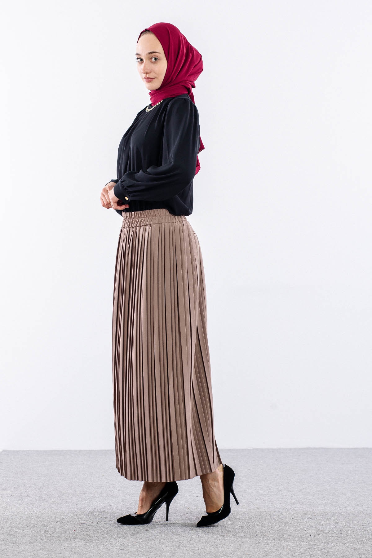 3347 Etek 1-2-3 Plise Detay - Vizon - 2