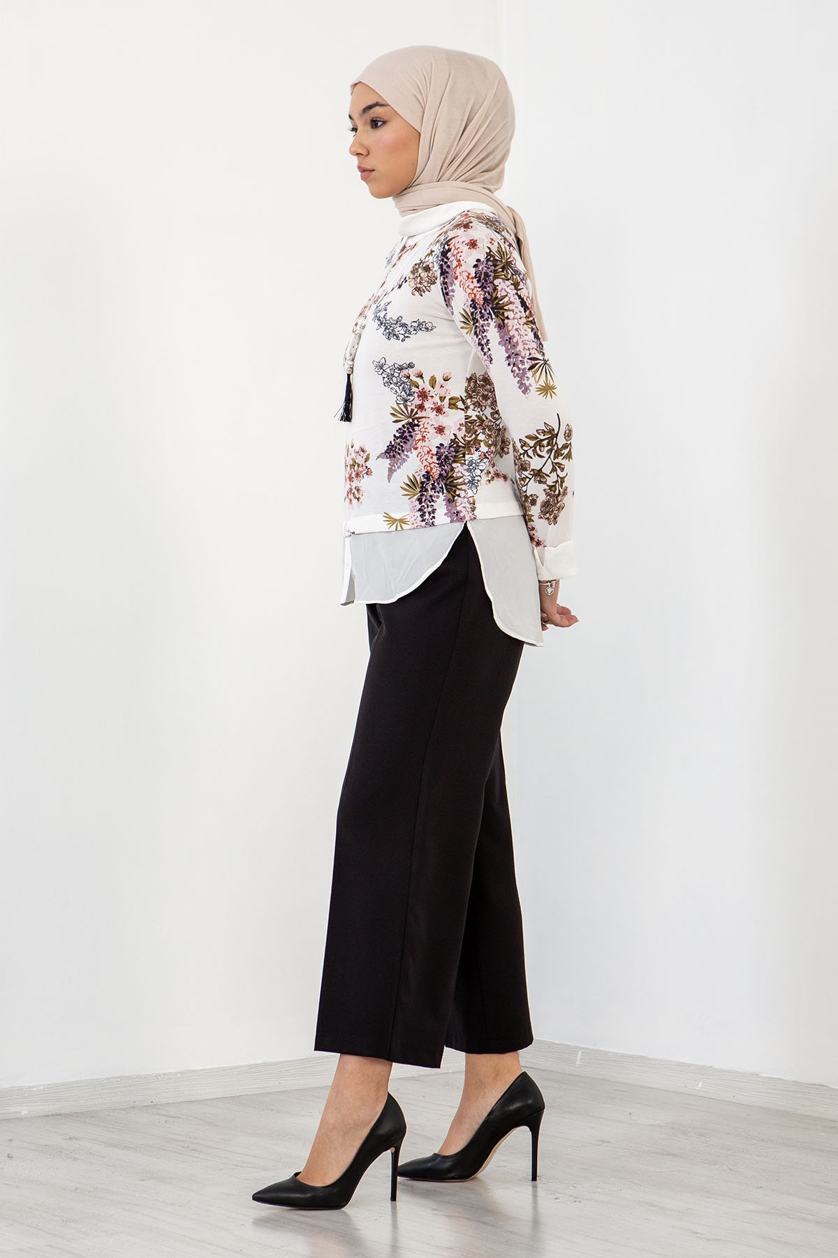 3364 Gömlekli Bluz 38-44 - Ekru - 3