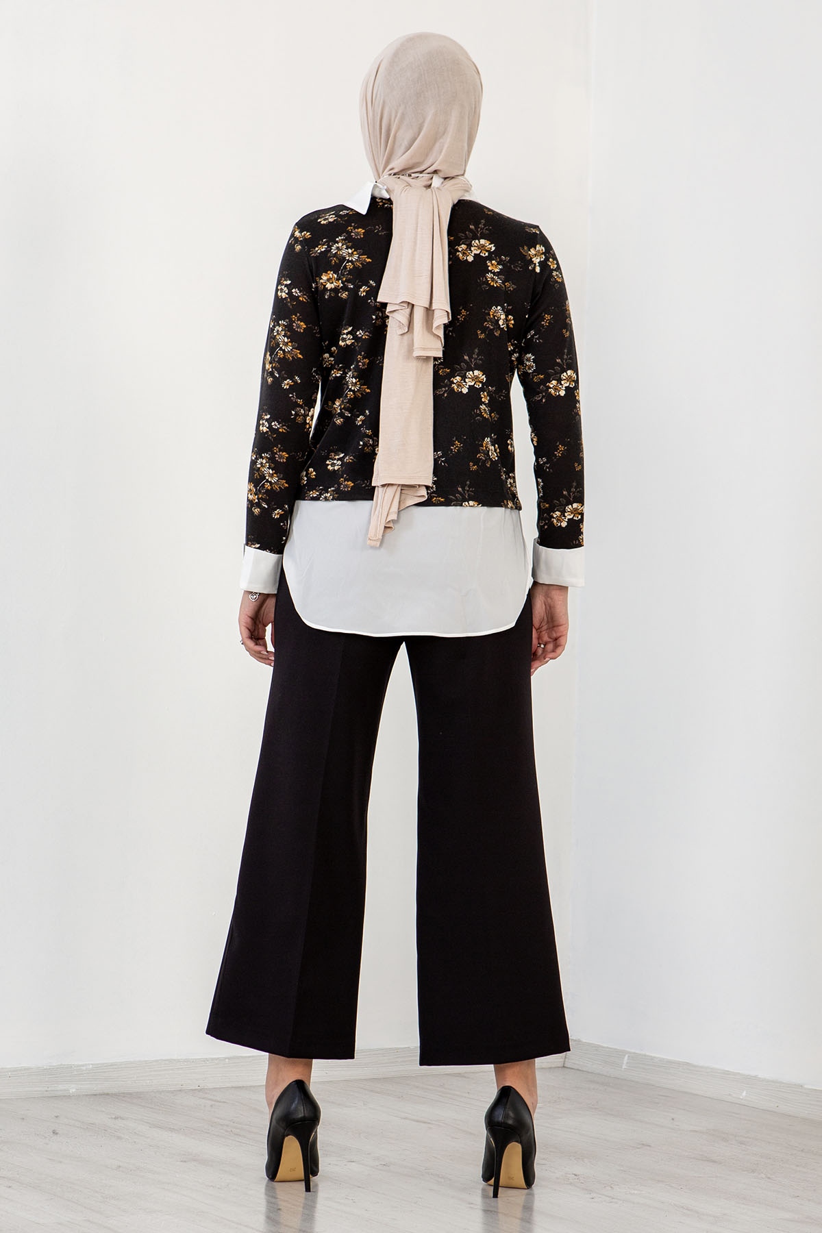 3364 Gömlekli Bluz 38-44 - Siyah - 3