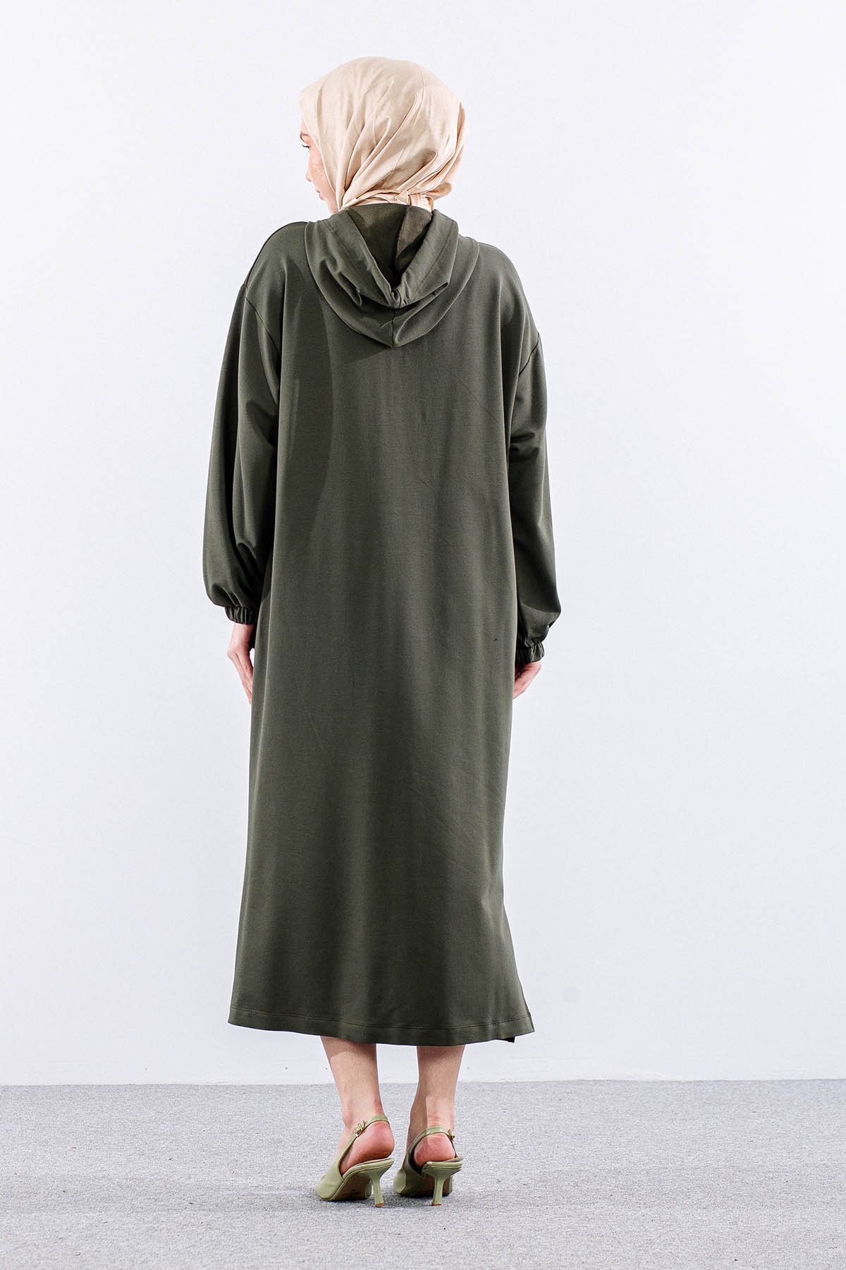 33744 Elbise Tek Kapson Detay - Haki - 4