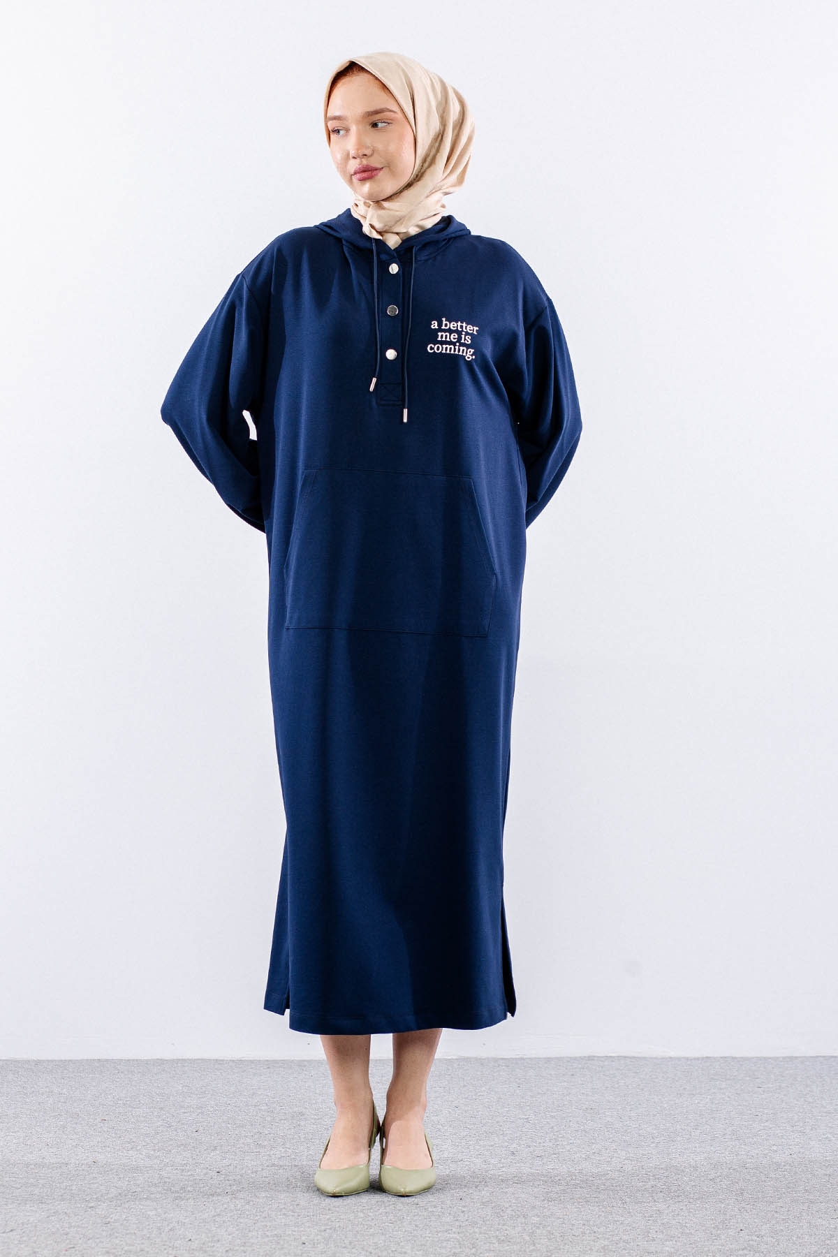 33744 Elbise Tek Kapson Detay - Lacivert - 2