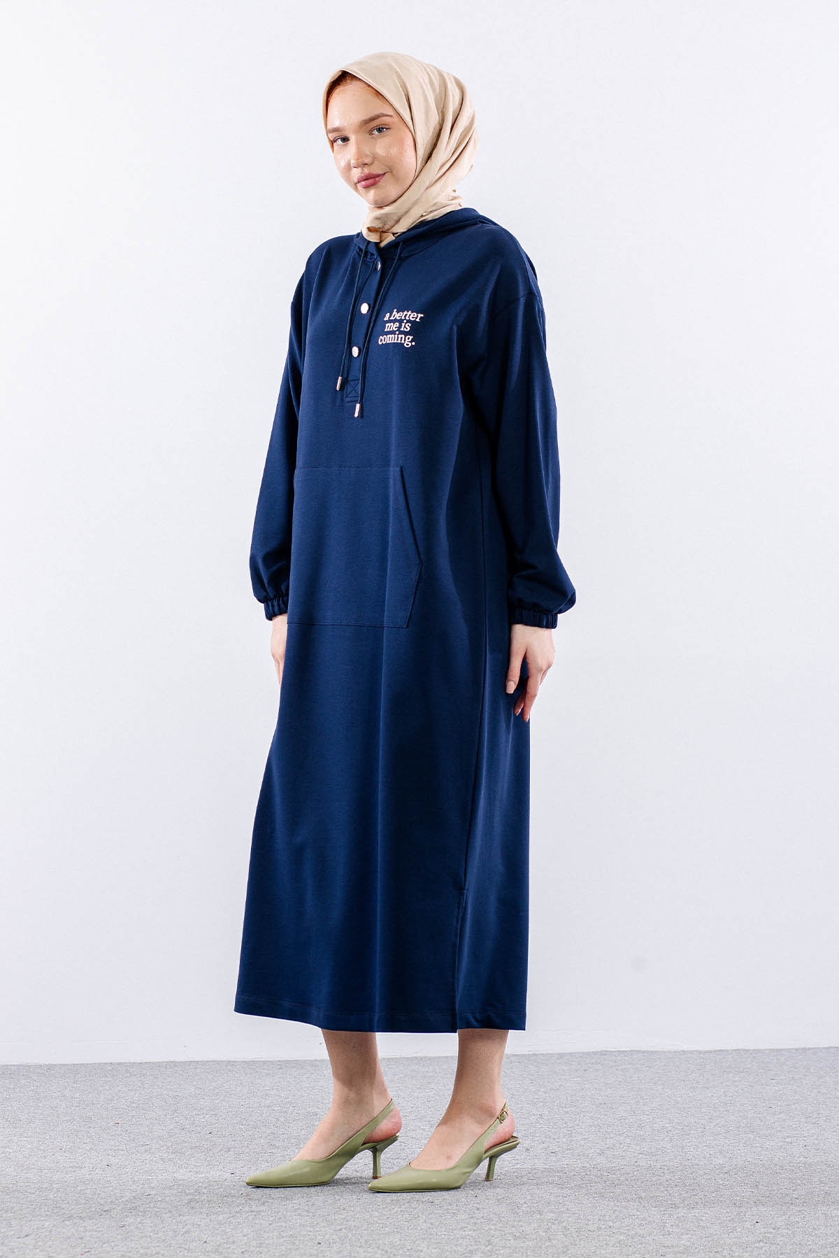 33744 Elbise Tek Kapson Detay - Lacivert - 3