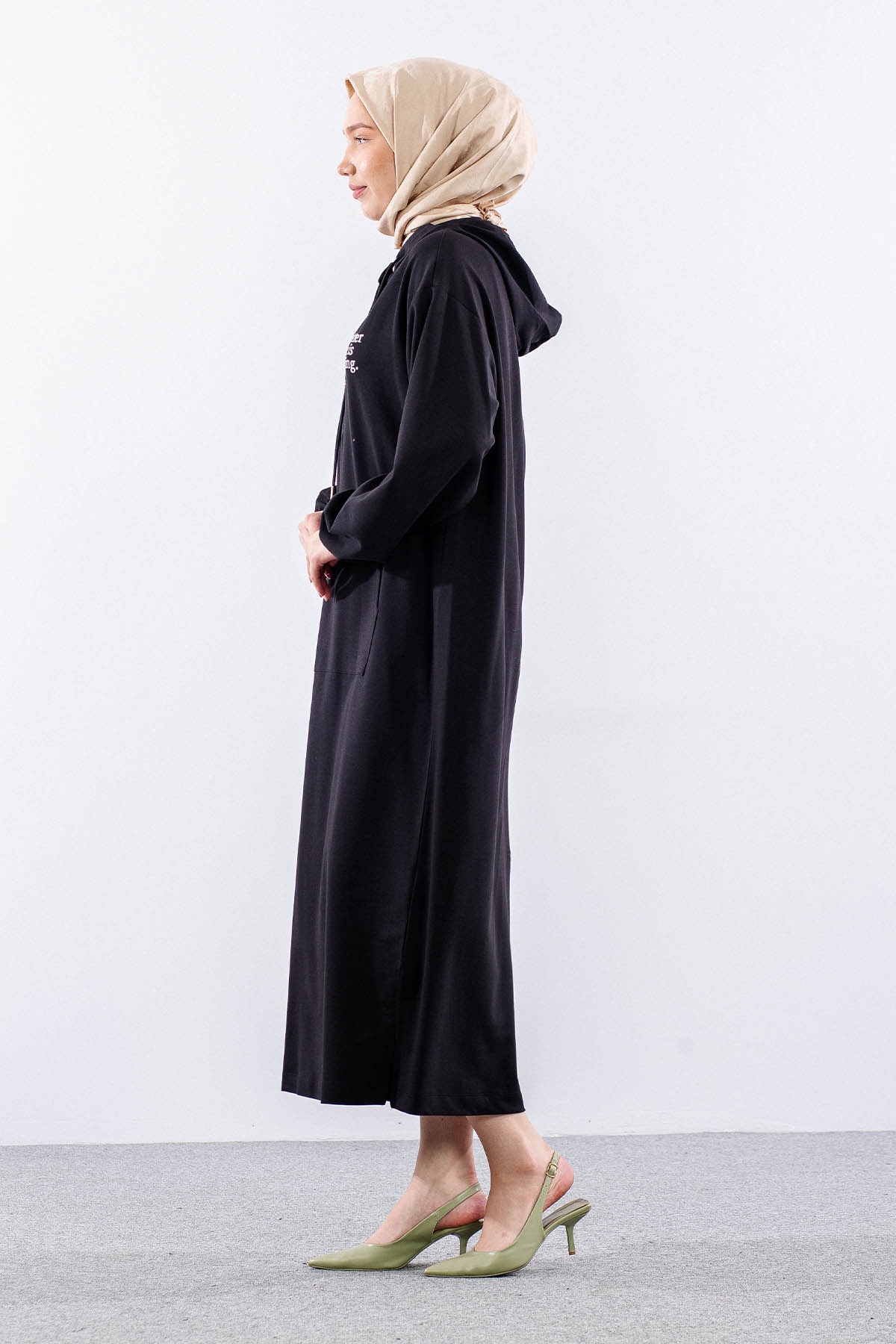 33744 Elbise Tek Kapson Detay - Siyah - 4