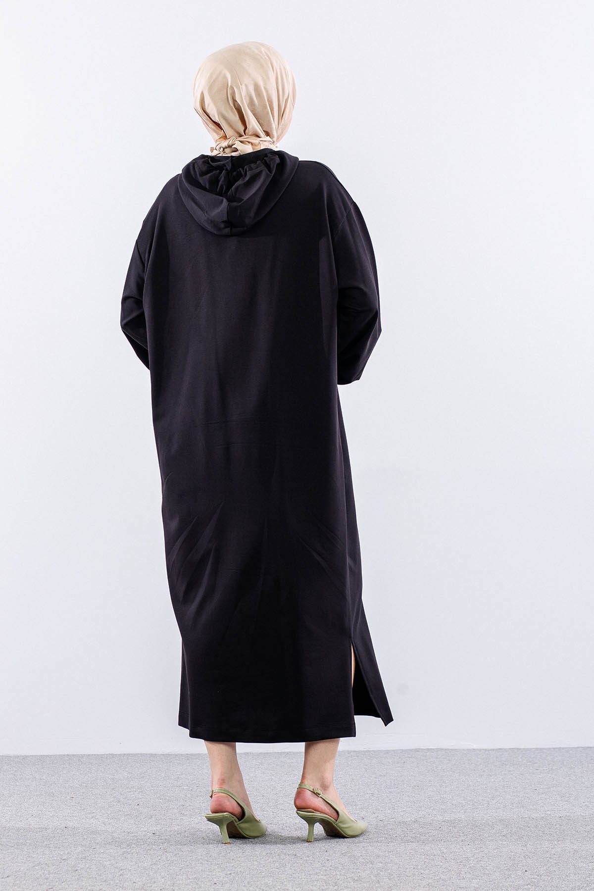 33744 Elbise Tek Kapson Detay - Siyah - 5