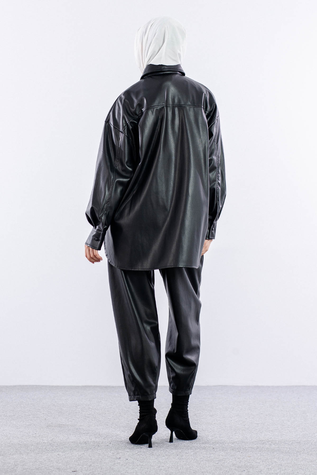 Desenli Deri Gömlek Tek - Siyah - 5