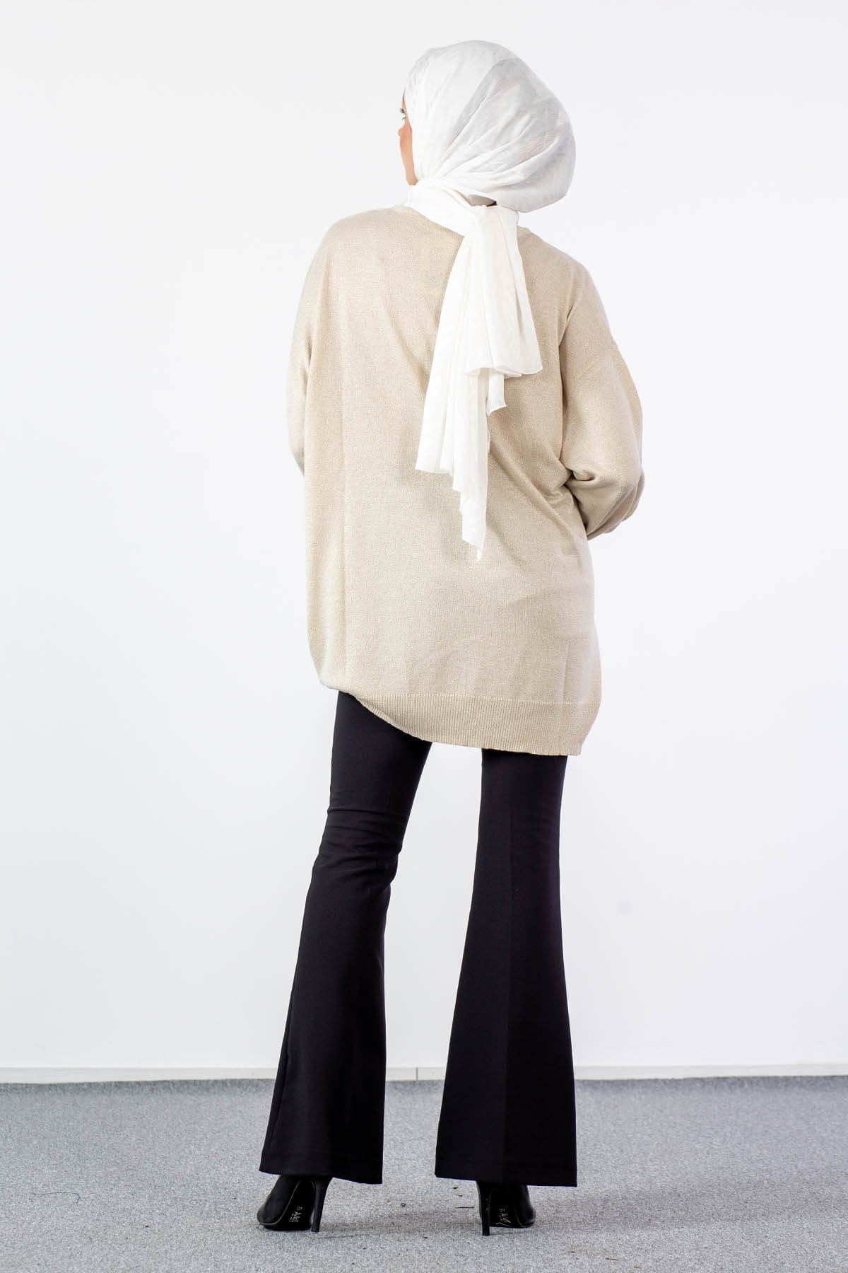 33827 Simli örme Tunik Tek - Bej - 4