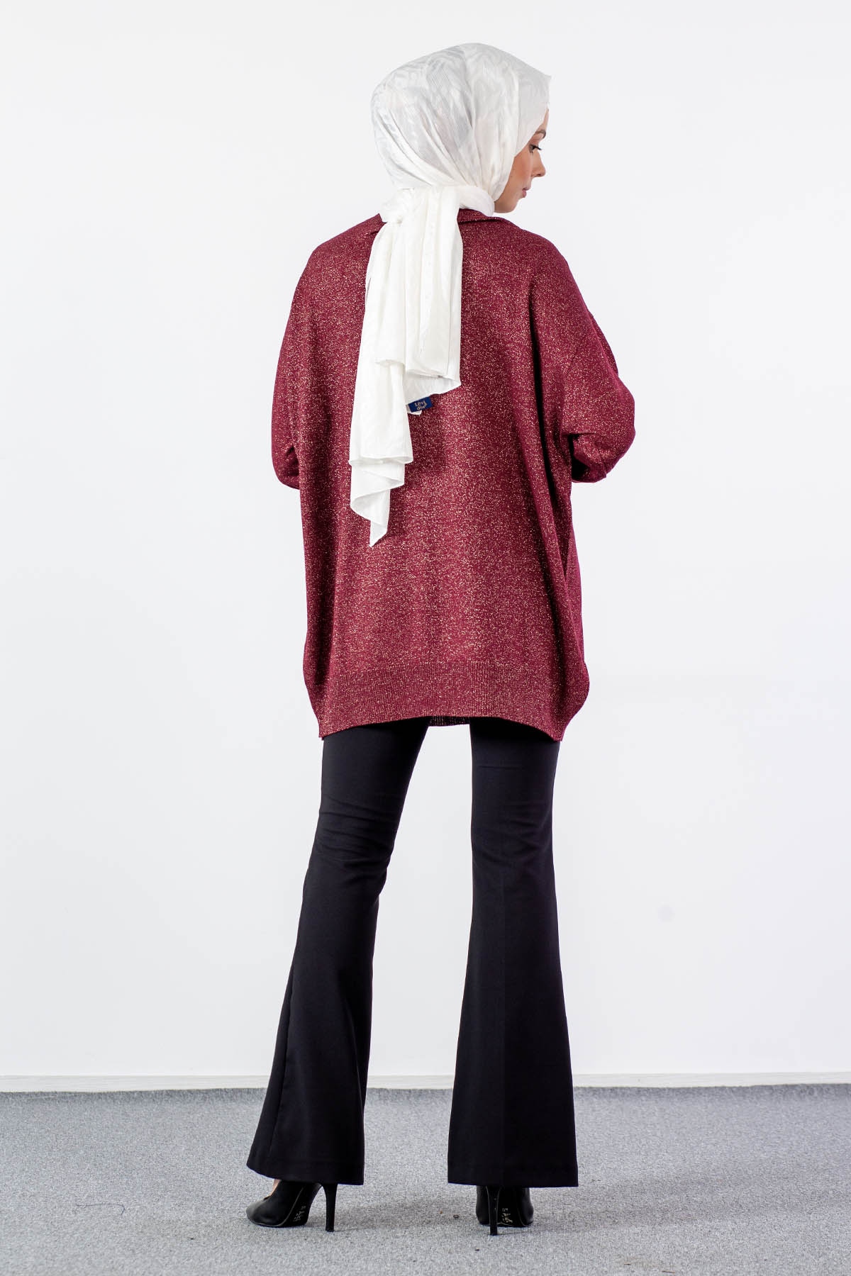 33827 Simli örme Tunik Tek - Bordo - 5