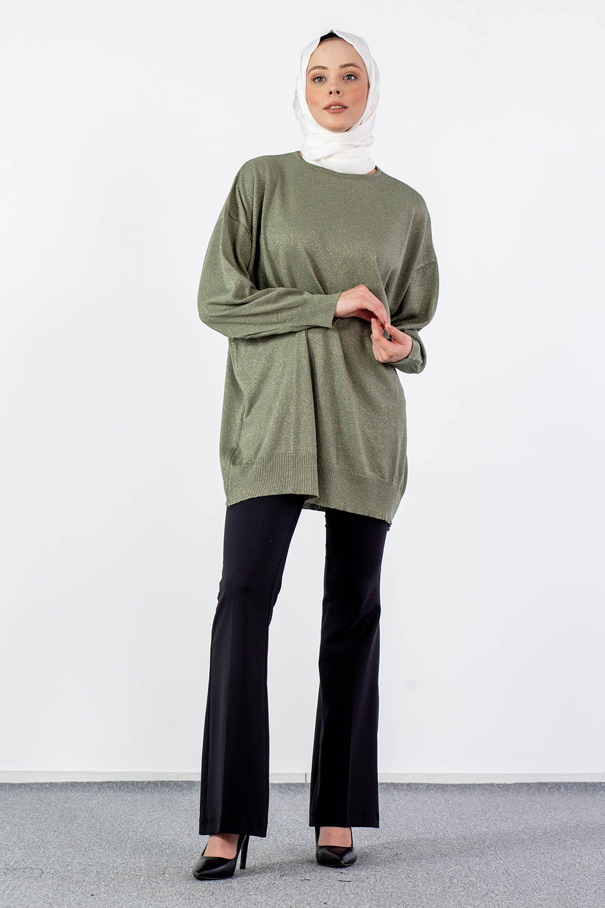 33827 Simli örme Tunik Tek - Haki - 1