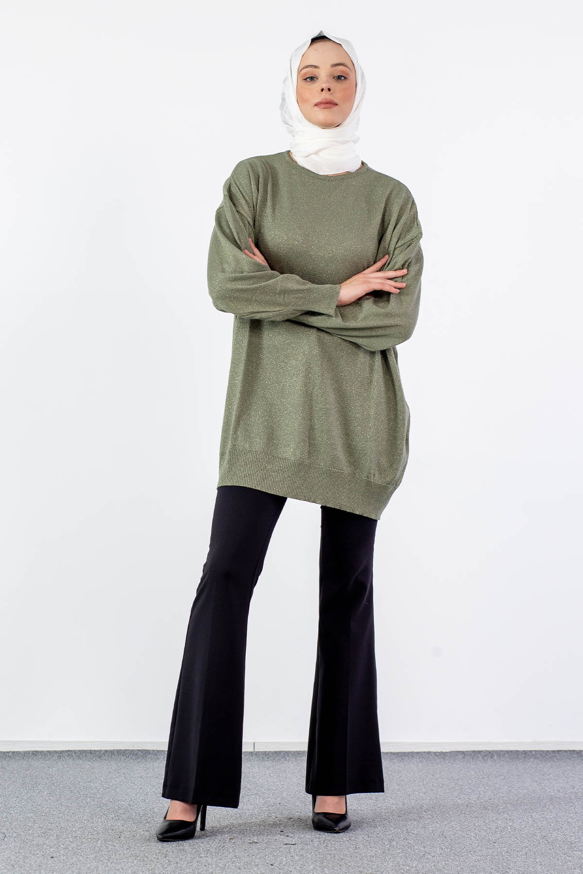 33827 Simli örme Tunik Tek - Haki - 2