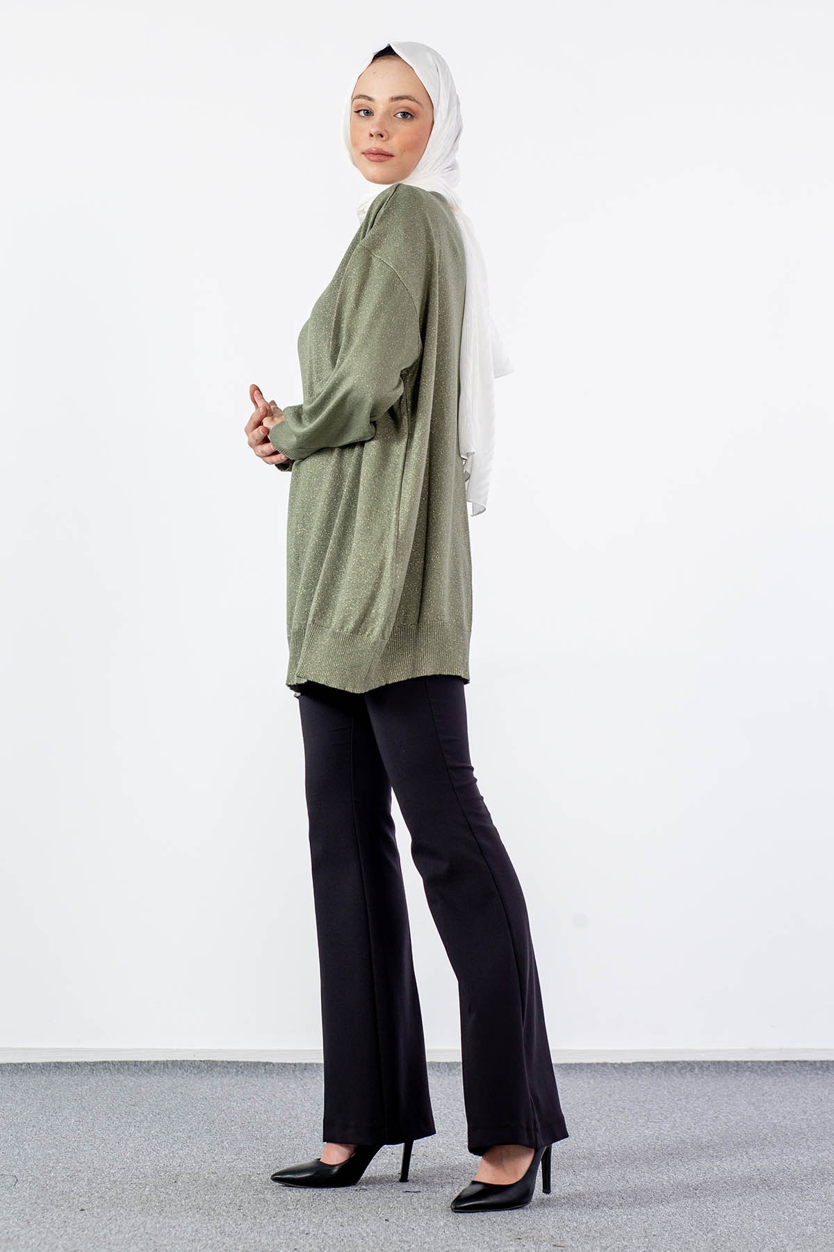 33827 Simli örme Tunik Tek - Haki - 3