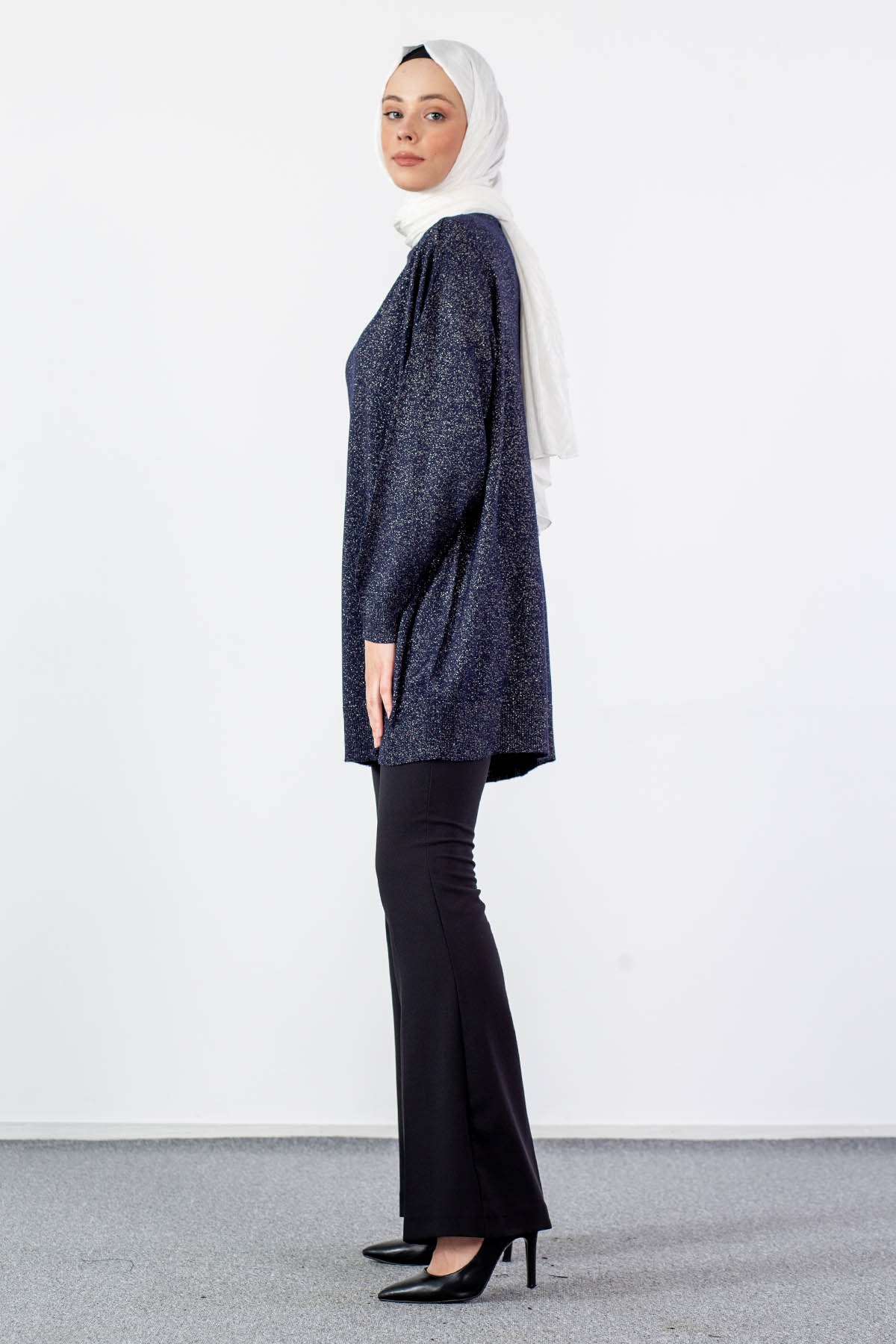 33827 Simli örme Tunik Tek - Lacivert - 4