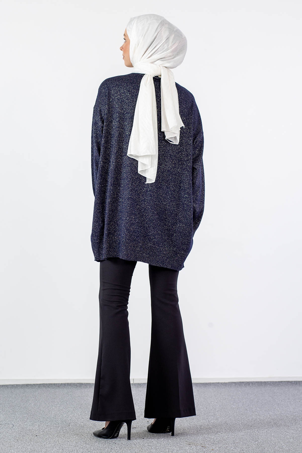 33827 Simli örme Tunik Tek - Lacivert - 5