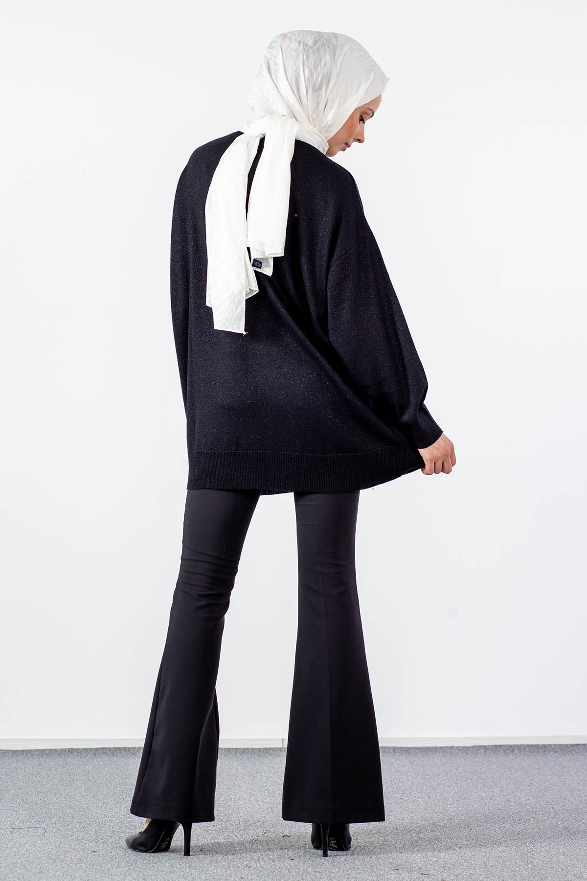 33827 Simli örme Tunik Tek - Siyah - 4